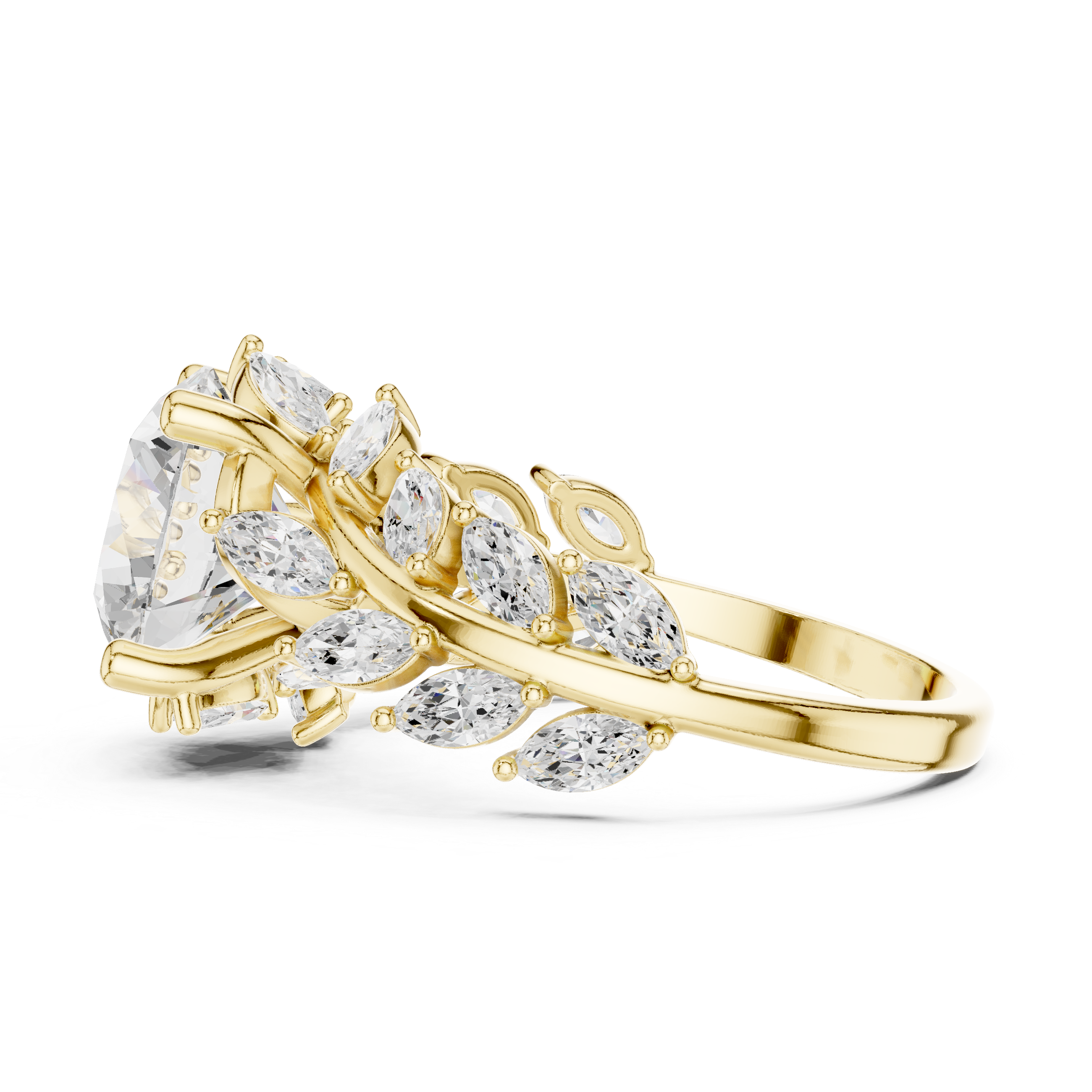 Solid Gold Round Brilliant Laurel Wreath Engagement Ring