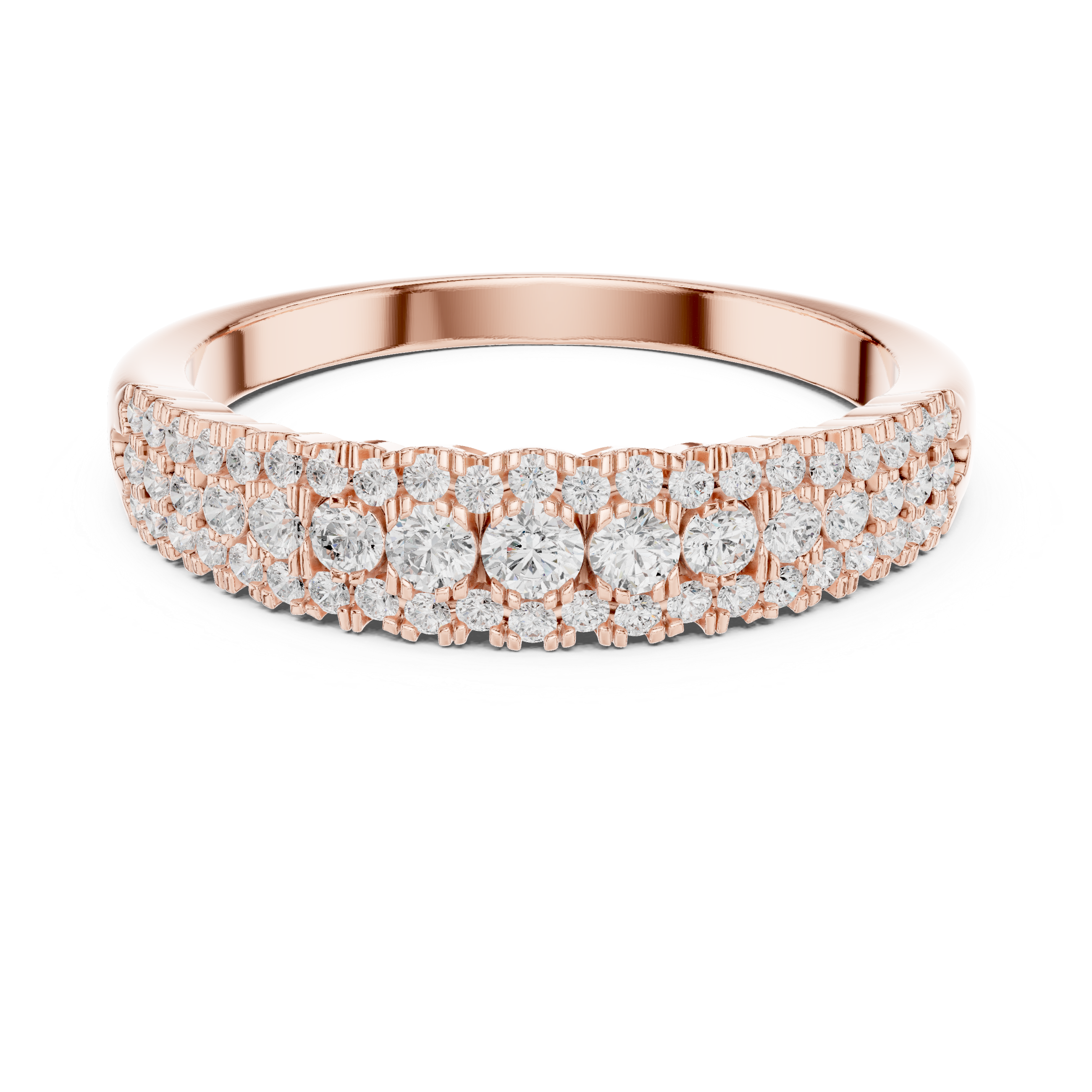 Gold ring Graduated Triple Row Band with diamond accents 