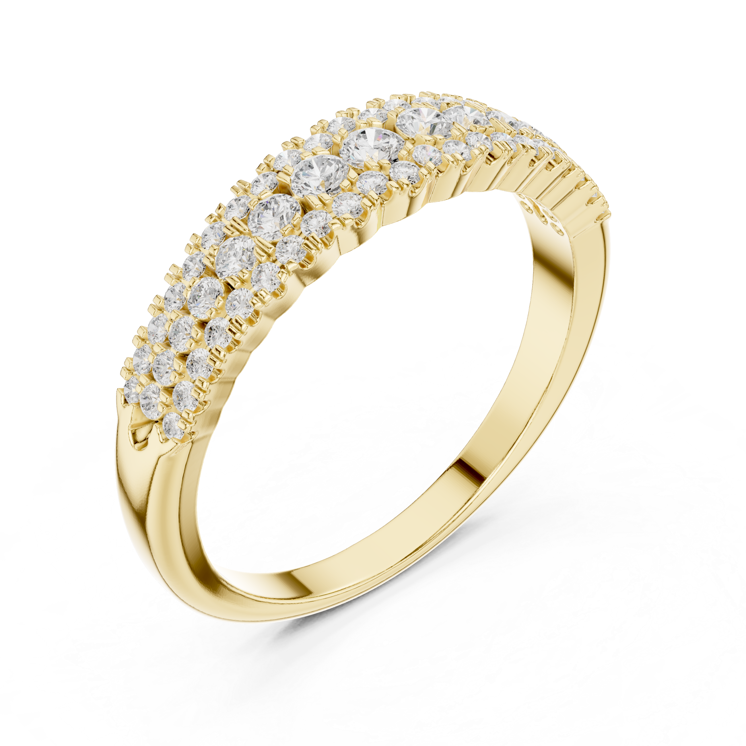 Gold ring Graduated Triple Row Band with diamond accents 