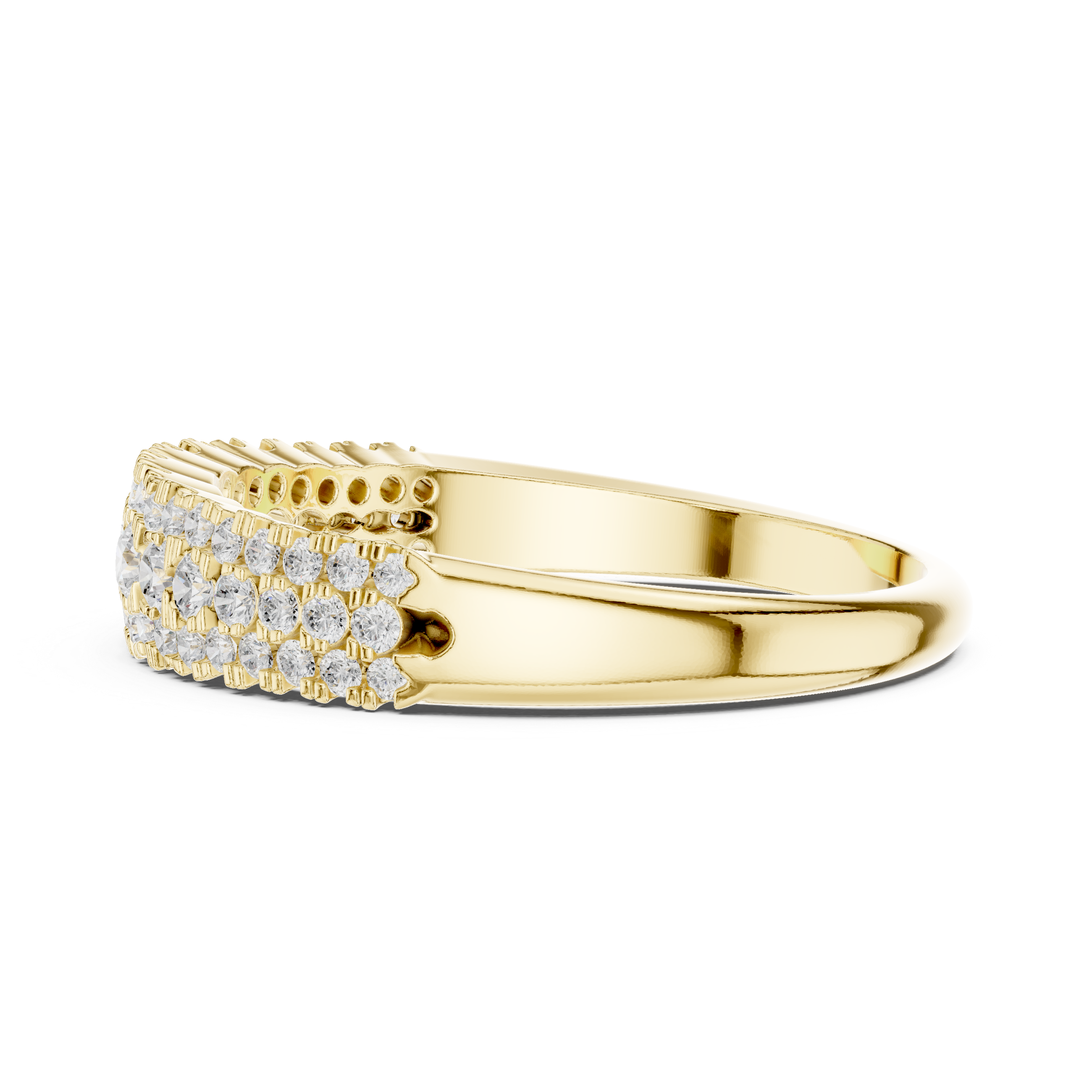 Gold ring Graduated Triple Row Band with diamond accents 