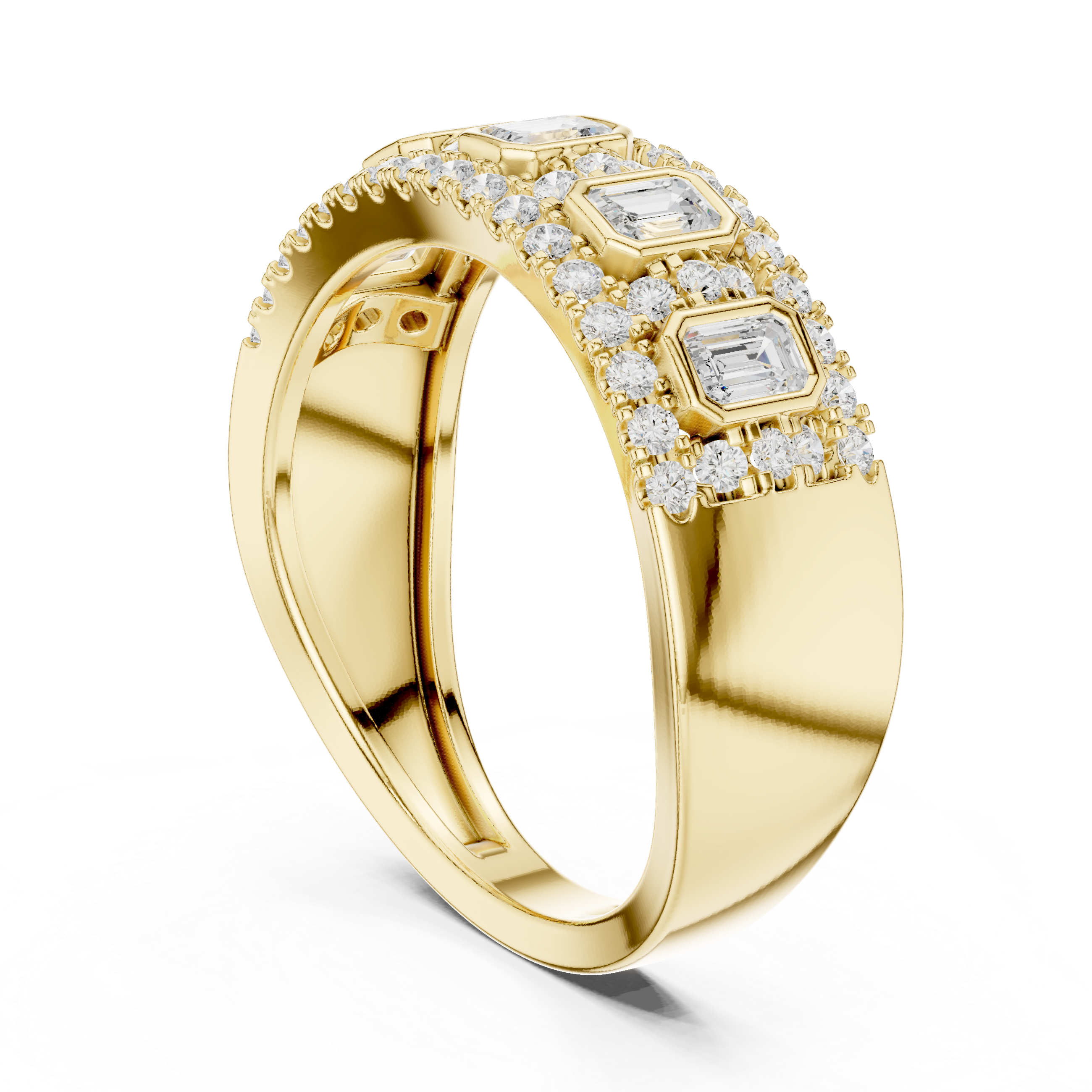 Gold ring Emerald Cut Station Wide Band