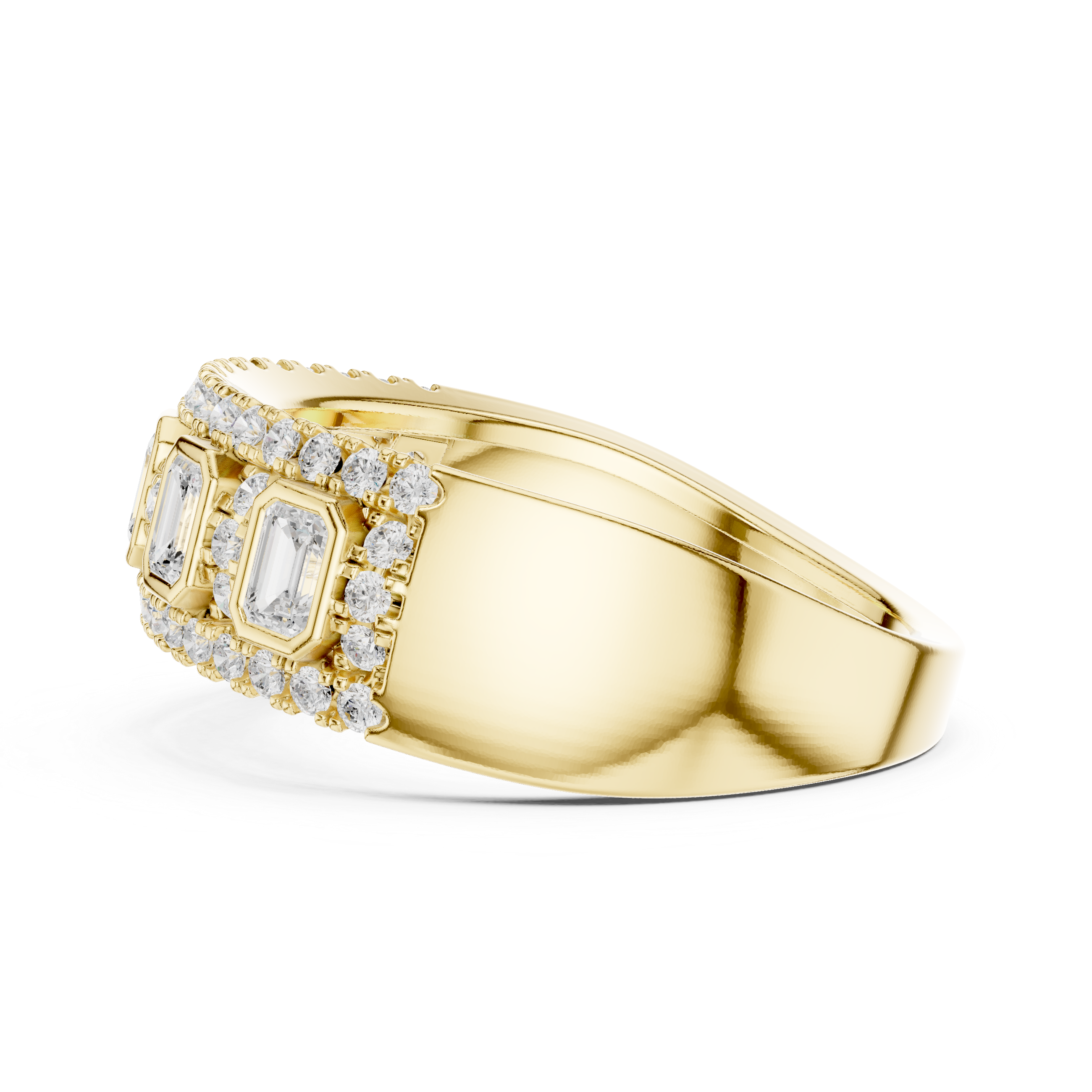 Gold ring Emerald Cut Station Wide Band