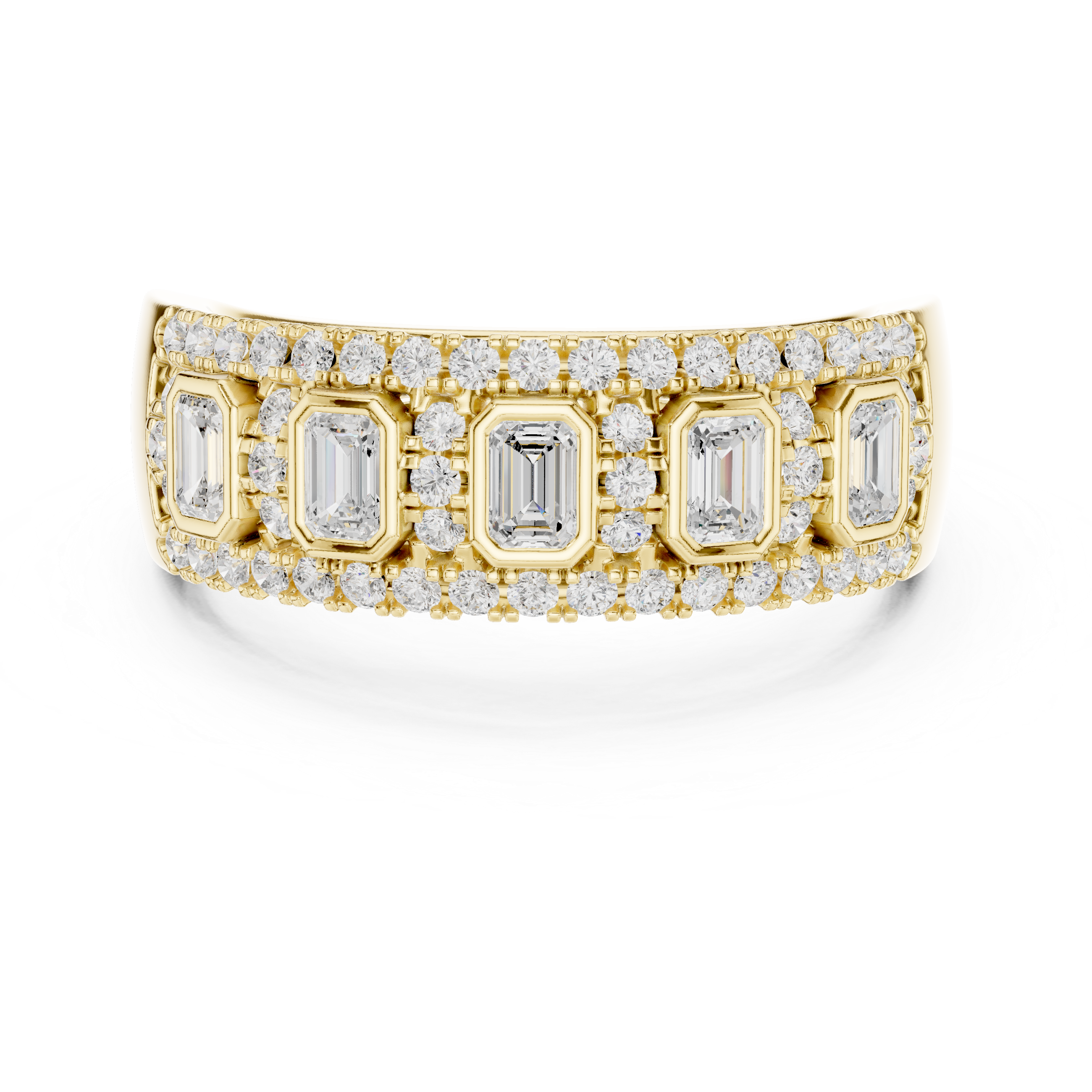 Gold ring Emerald Cut Station Wide Band