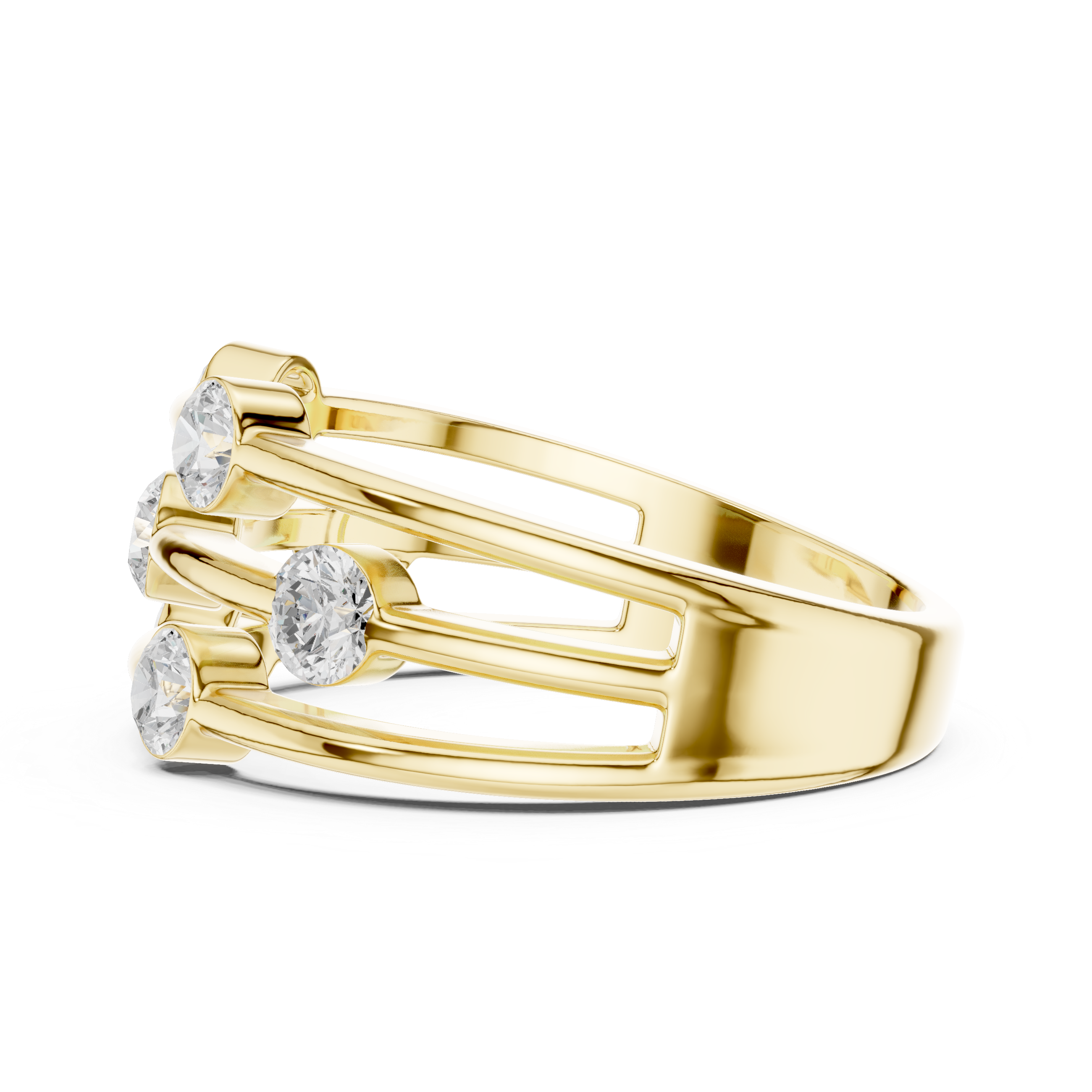 Gold ring with diamonds on a white background