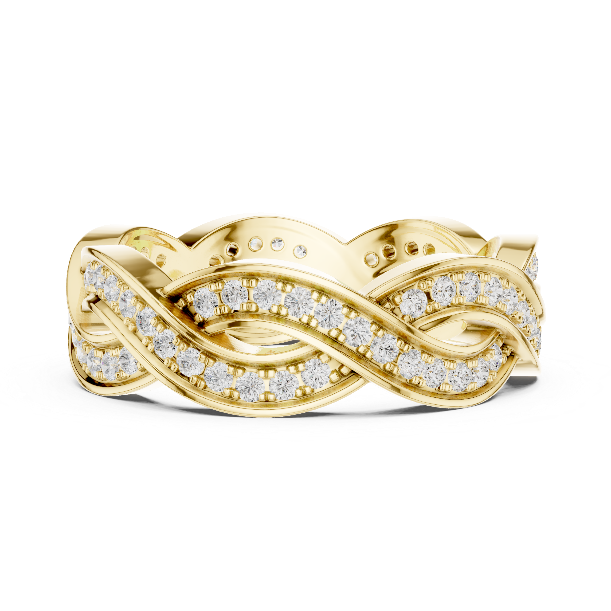 Gold ring with diamond accents on a white background