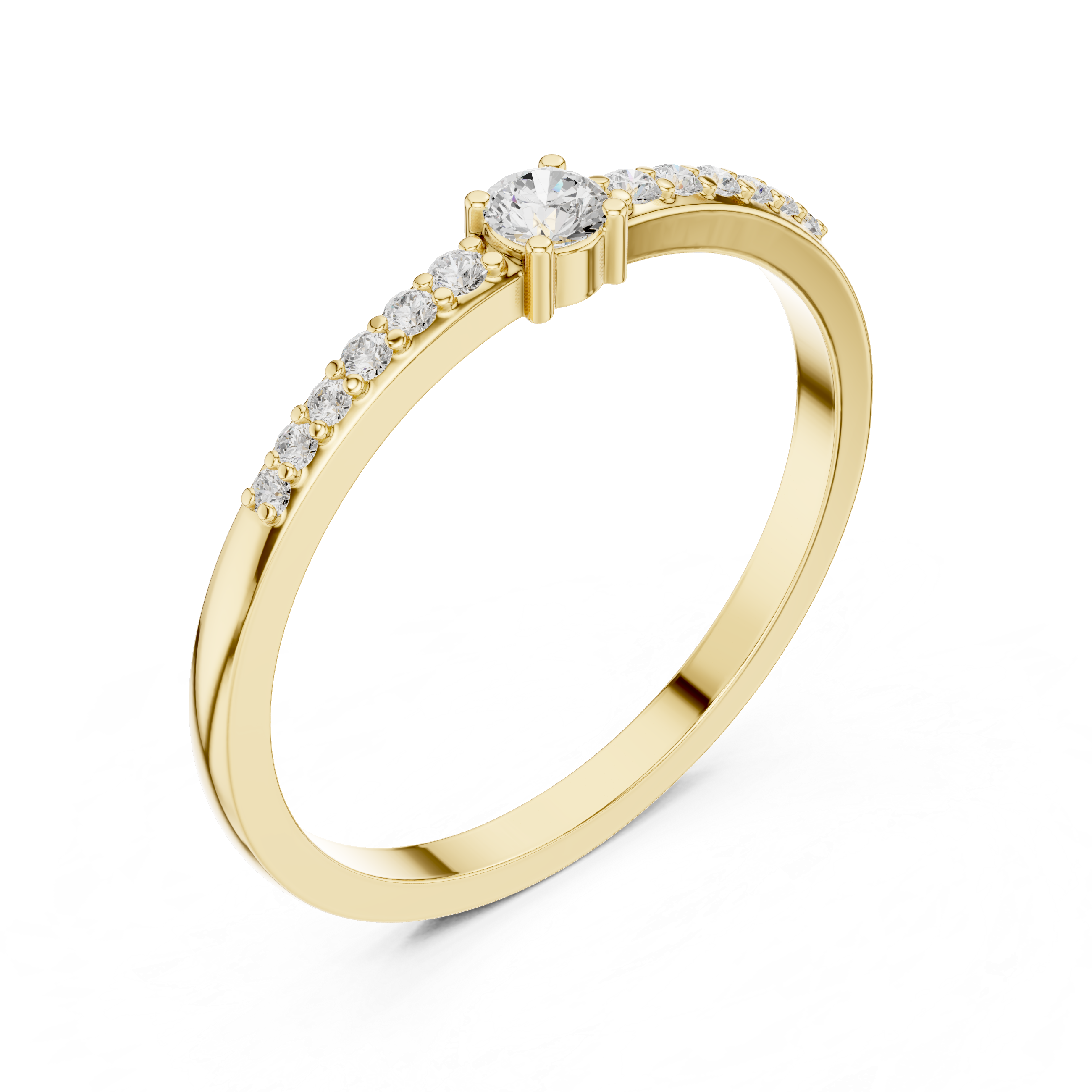 Gold ring with diamonds on a white background