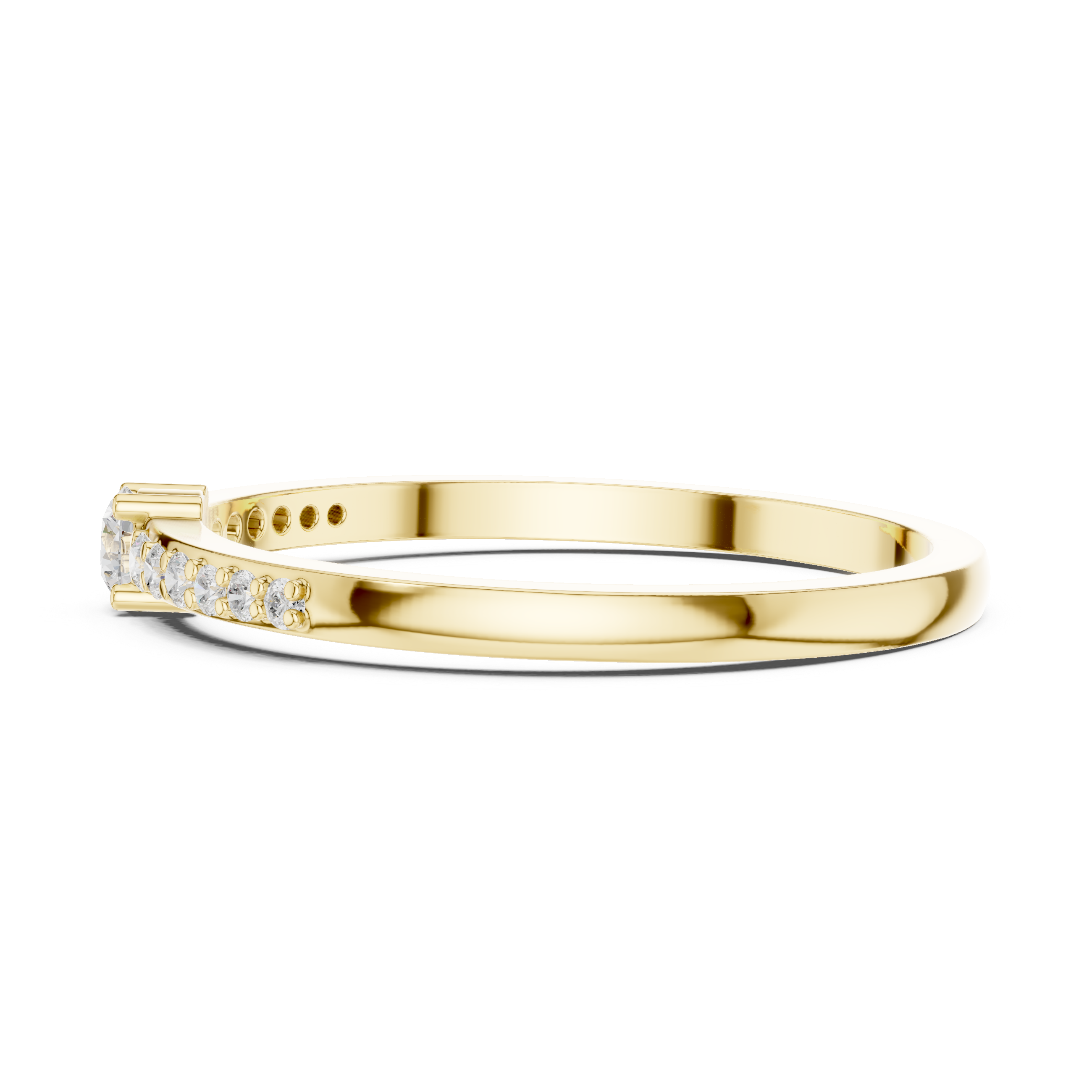 Gold bracelet with small diamonds on a white background