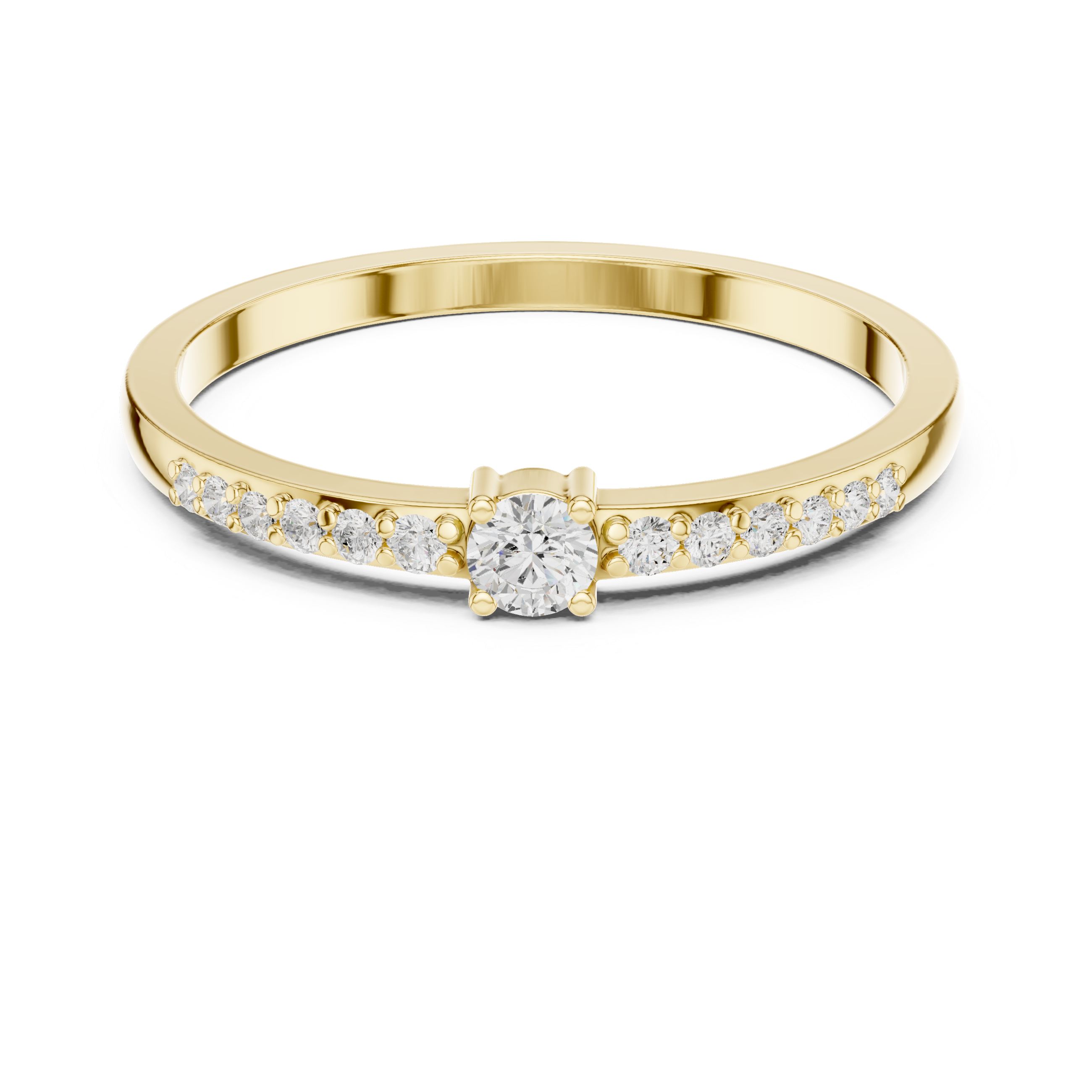 Gold ring with diamonds on a white background
