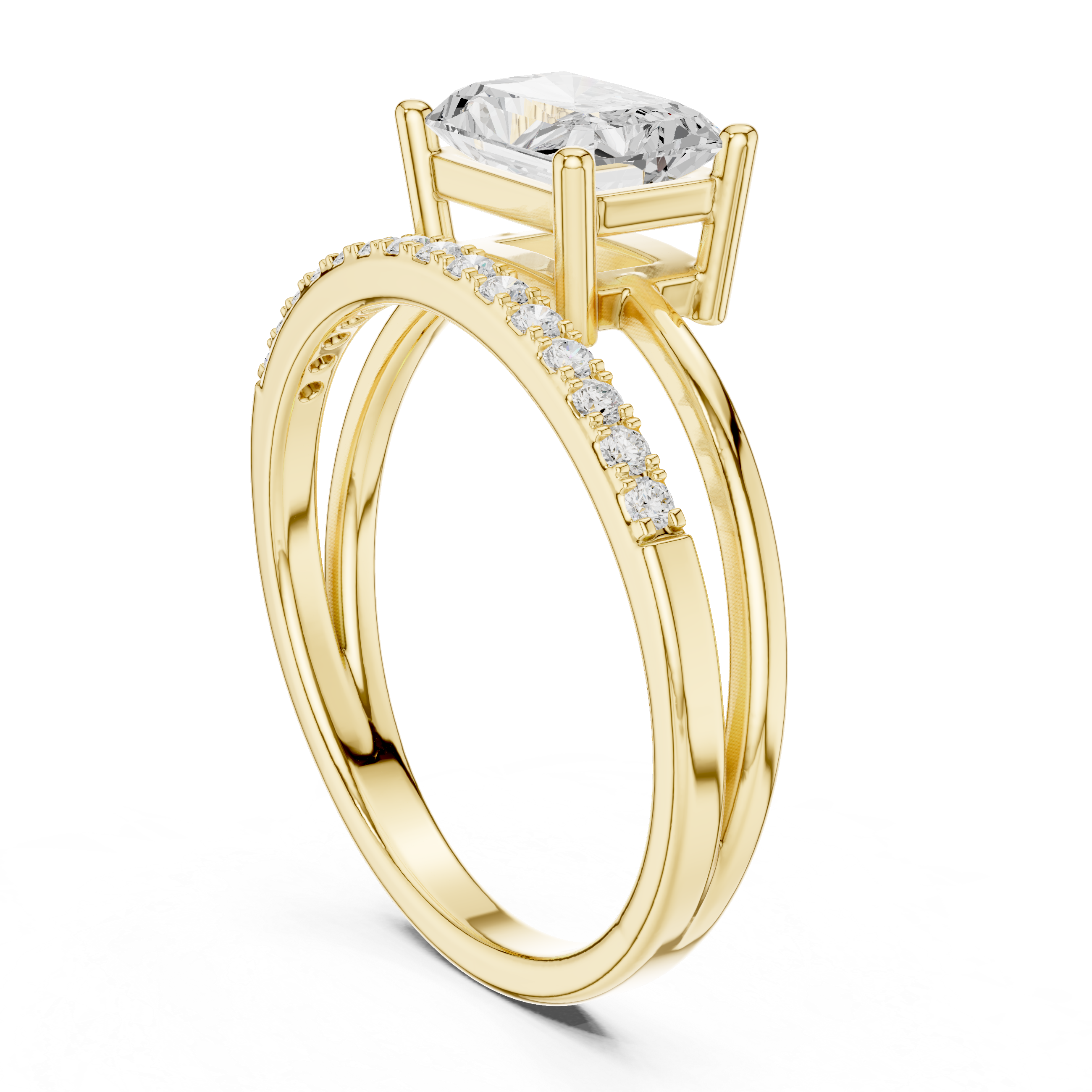 Gold ring with a diamond on a white background