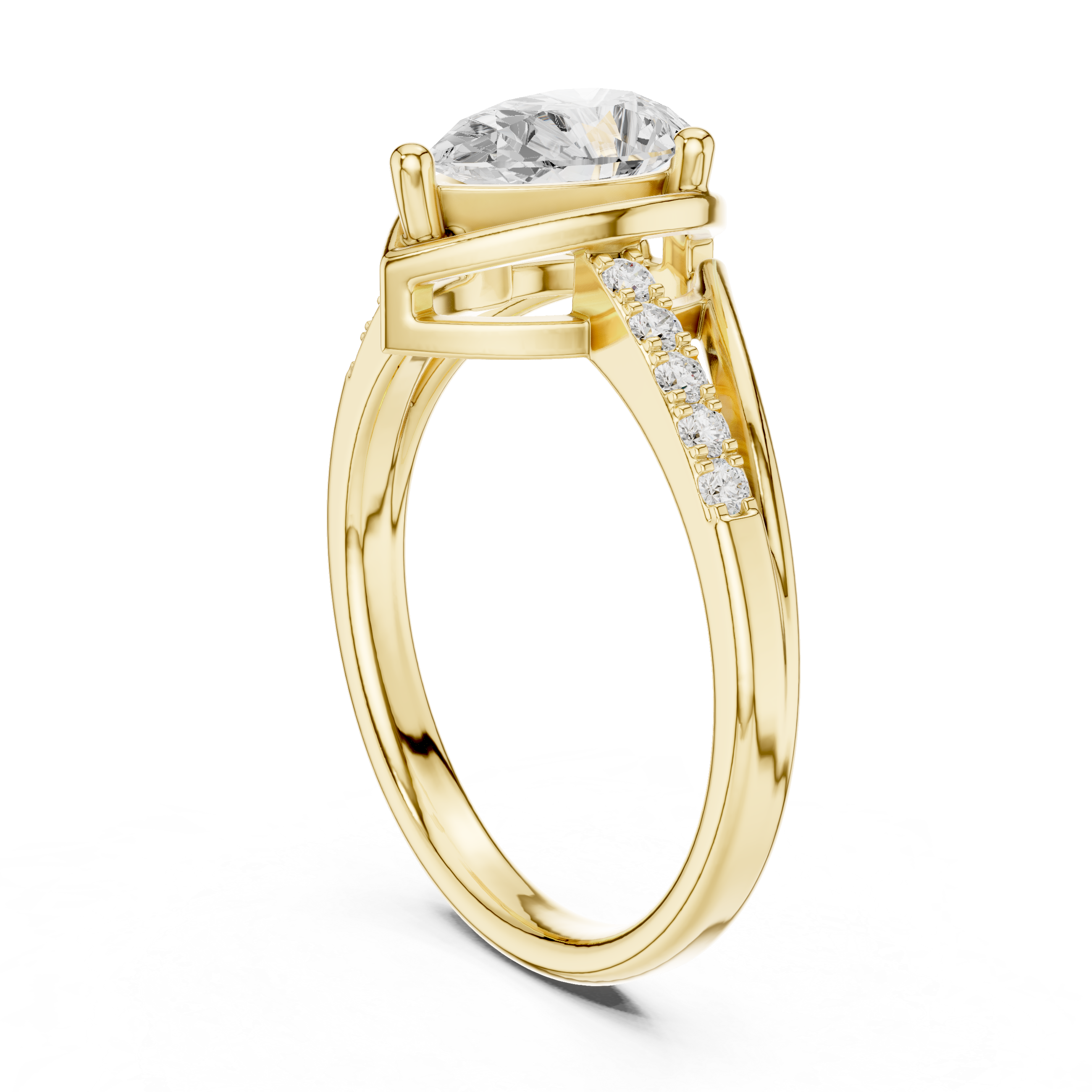 Gold ring with a diamond on a white background