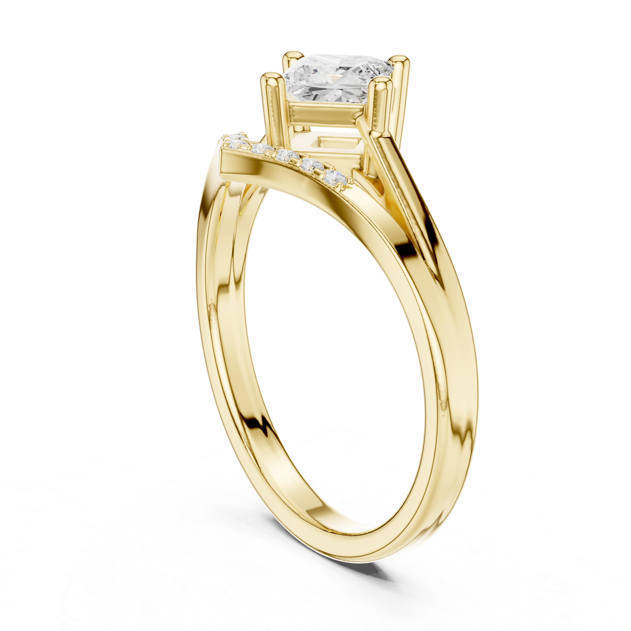 Gold ring with a diamond on a white background