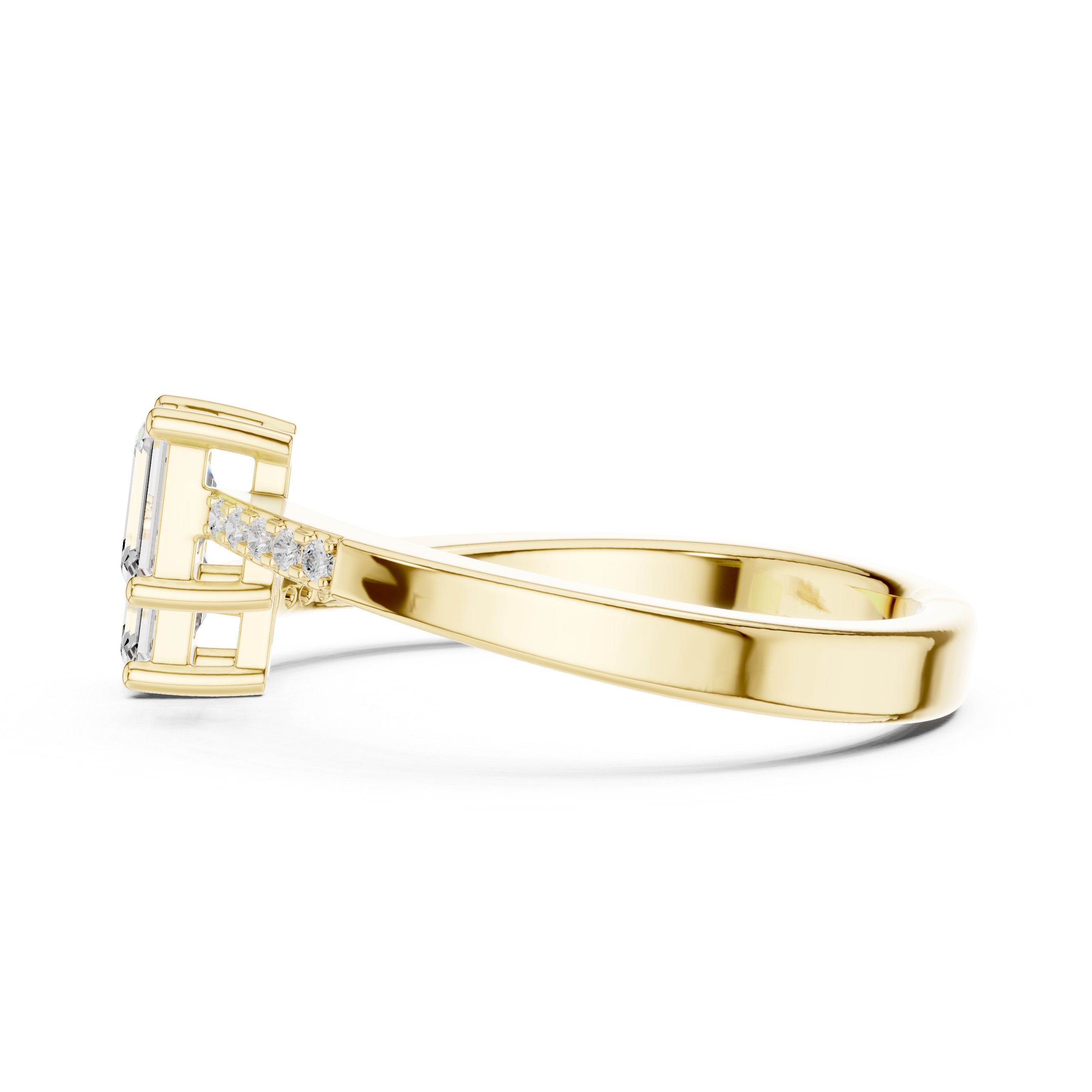 Gold ring with a diamond on a white background