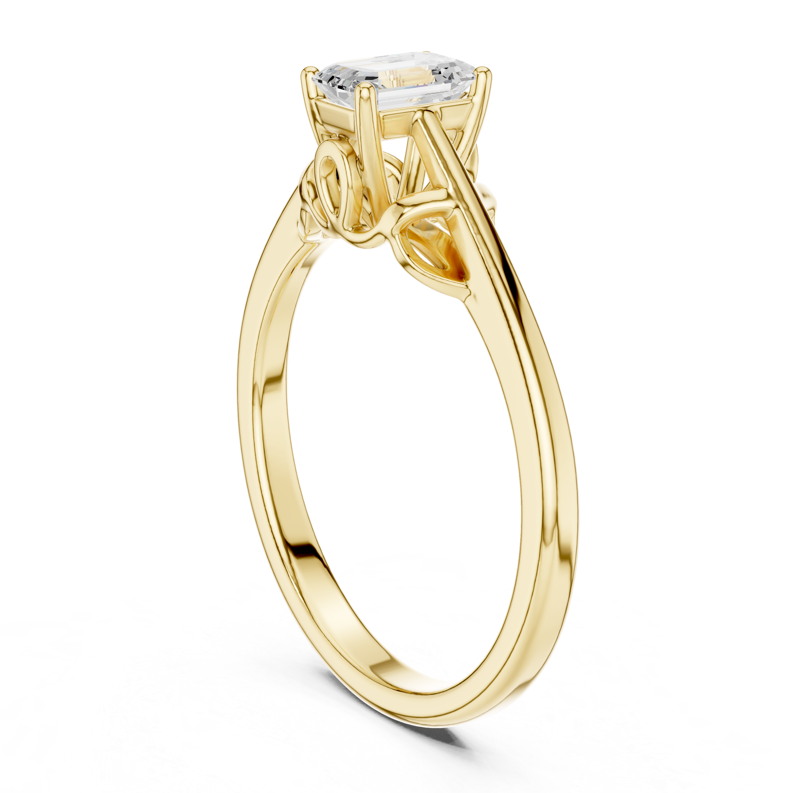 Gold ring with a diamond on a white background