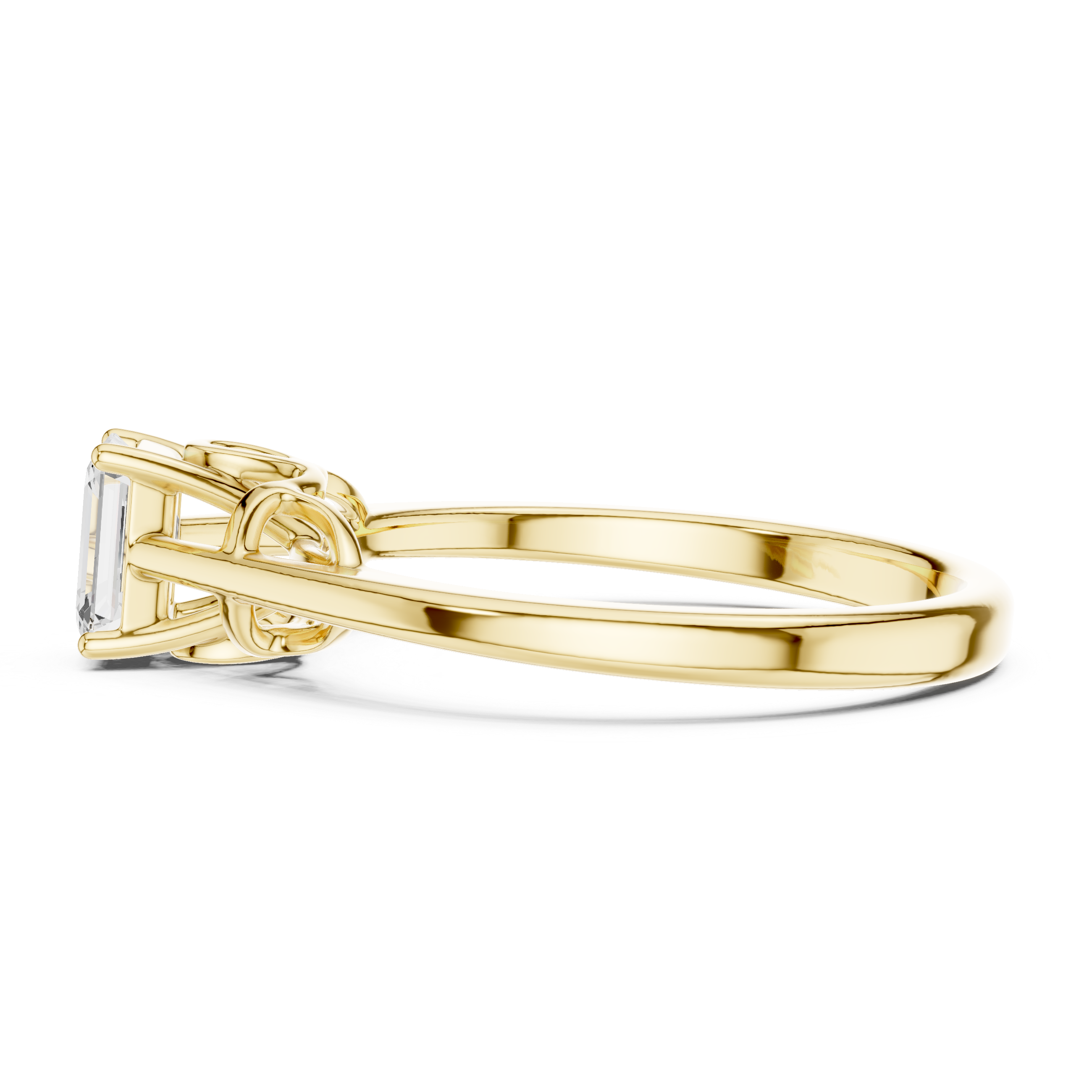 Gold ring with a diamond on a white background
