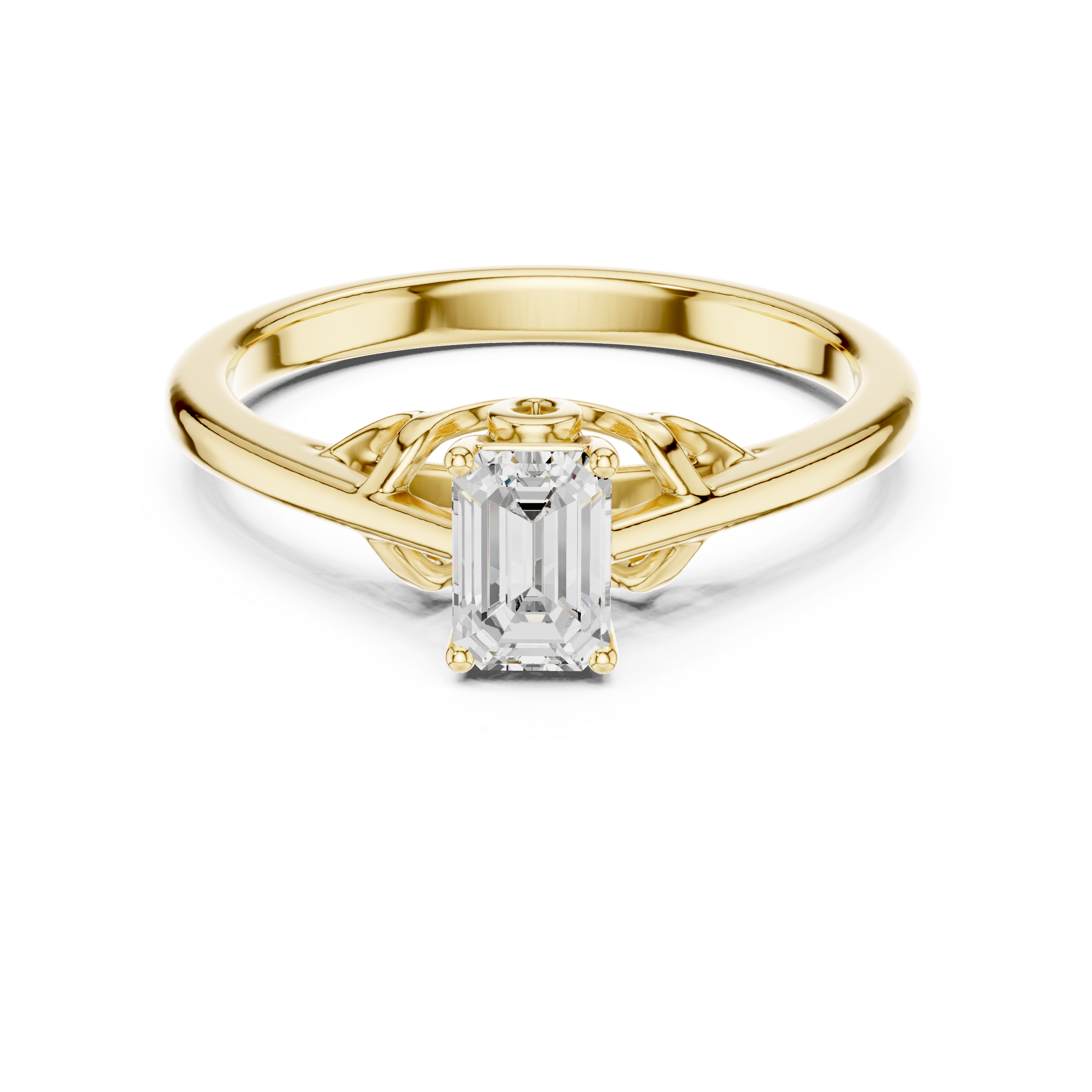 Gold ring with a diamond on a white background