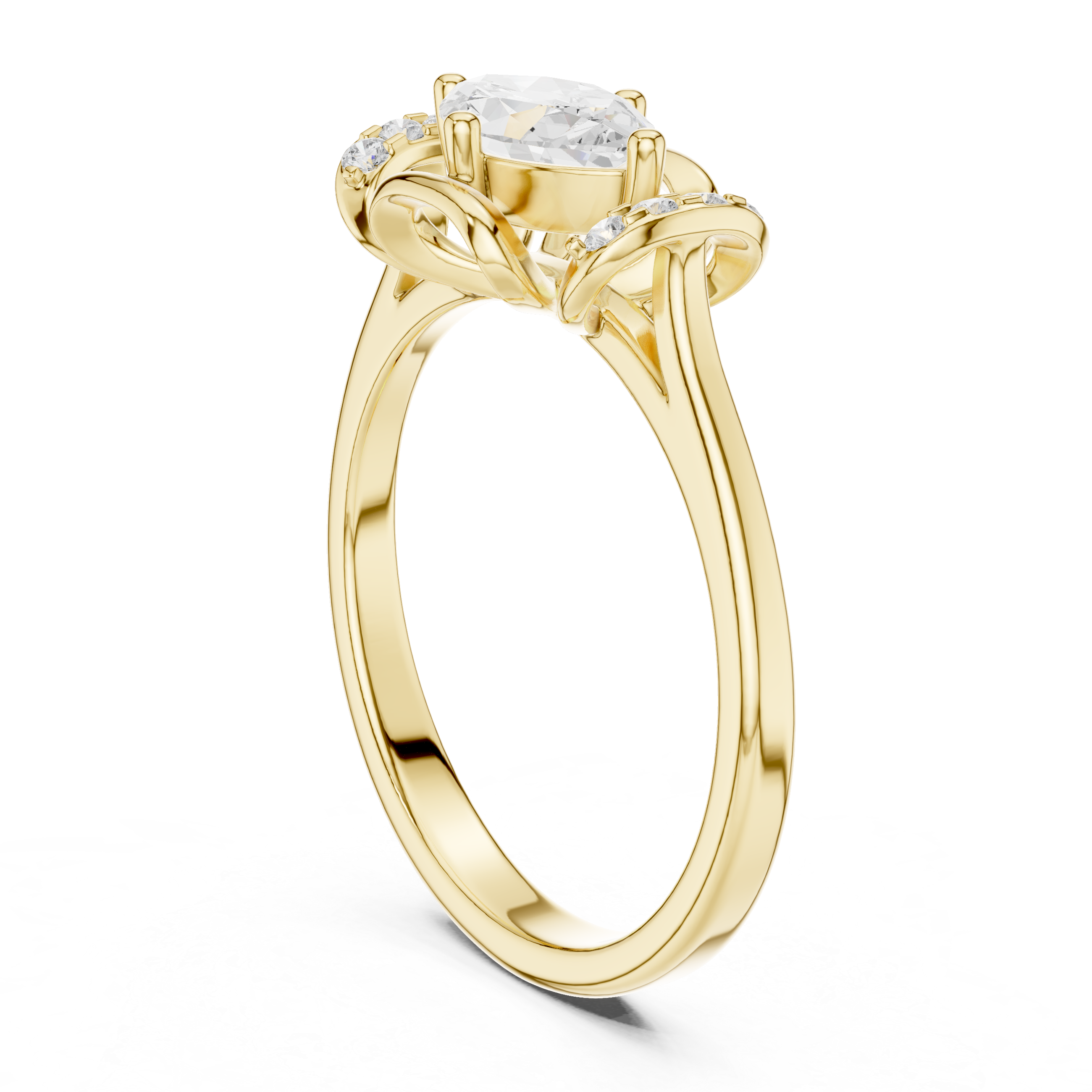 Gold ring with a diamond on a white background