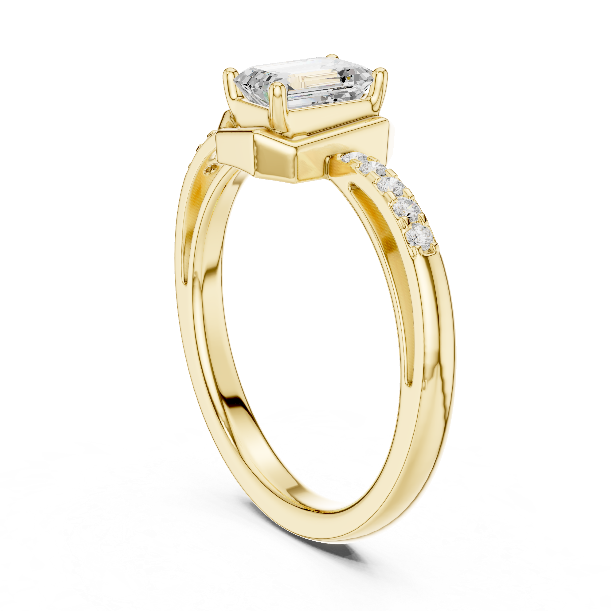 Gold ring with a diamond on a white background