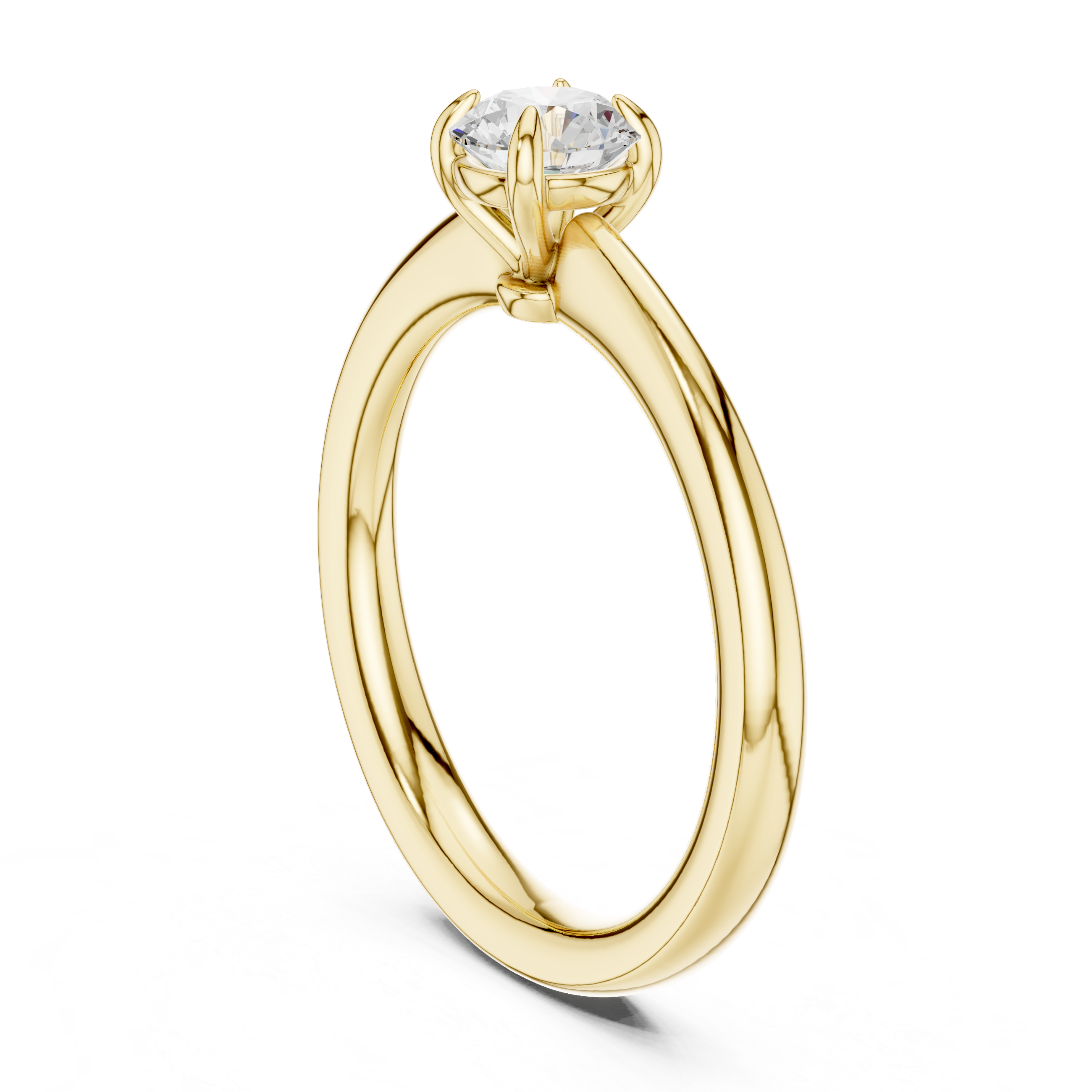 Gold ring with a diamond on a white background