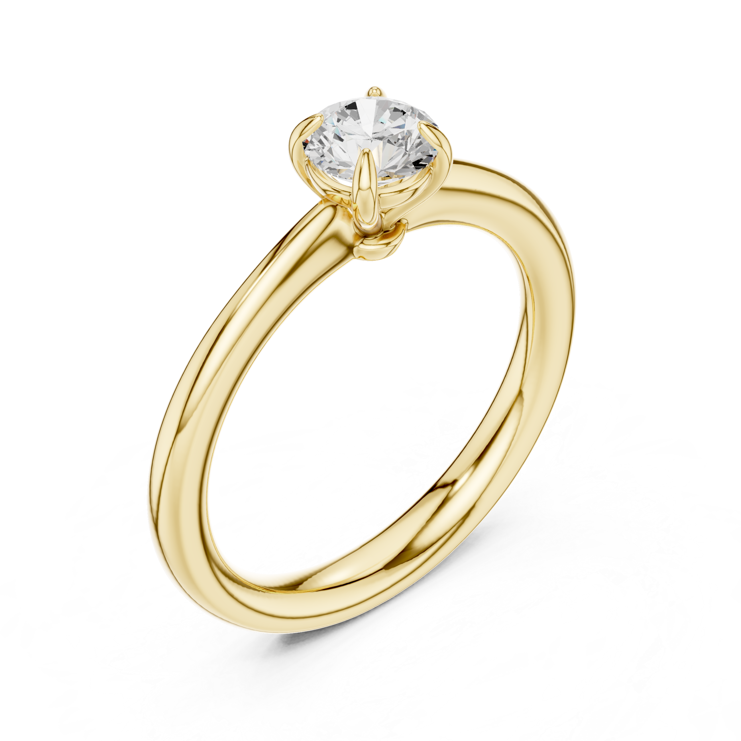 Gold ring with a diamond on a white background