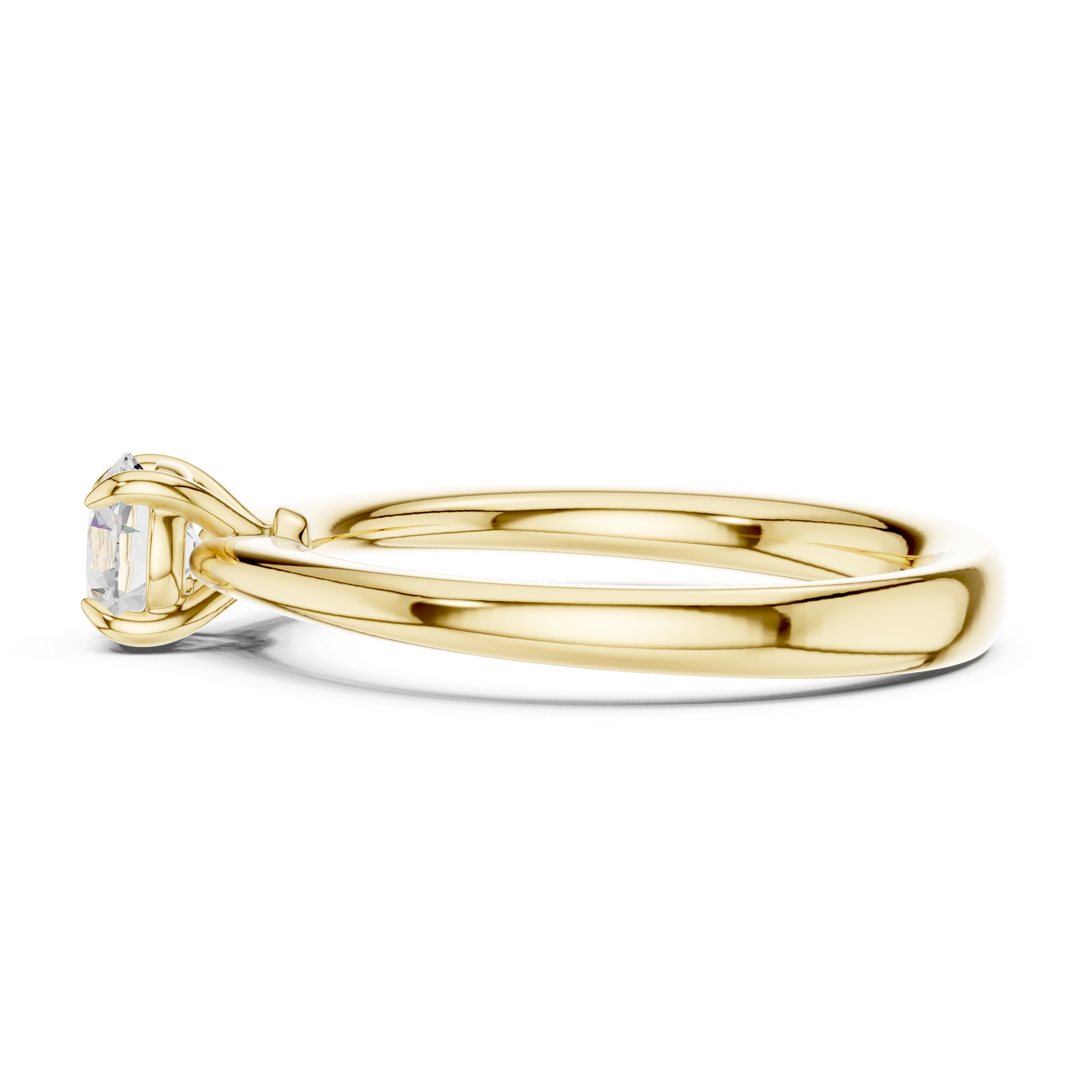 Gold ring with a diamond on a white background