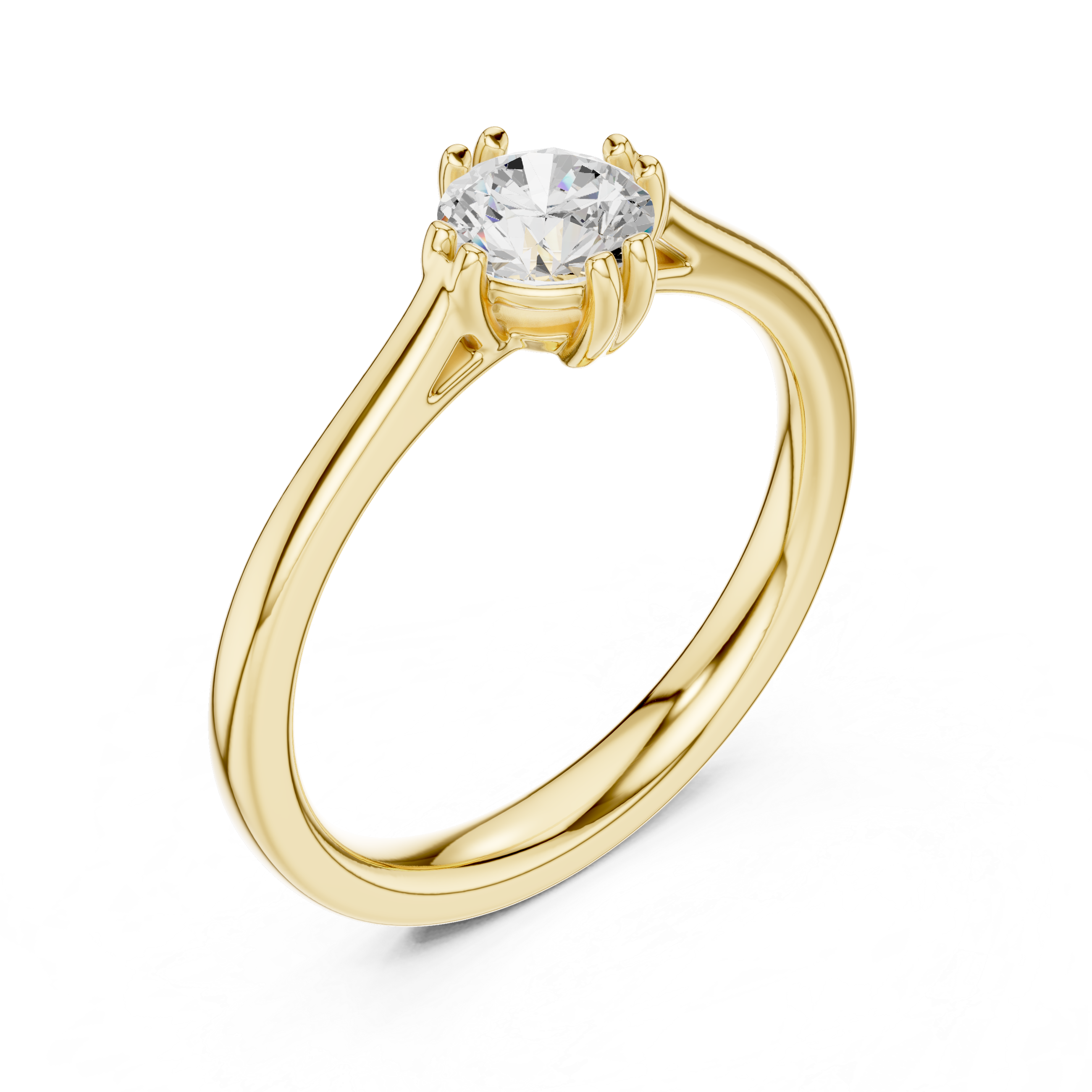 Gold ring with a diamond on a white background