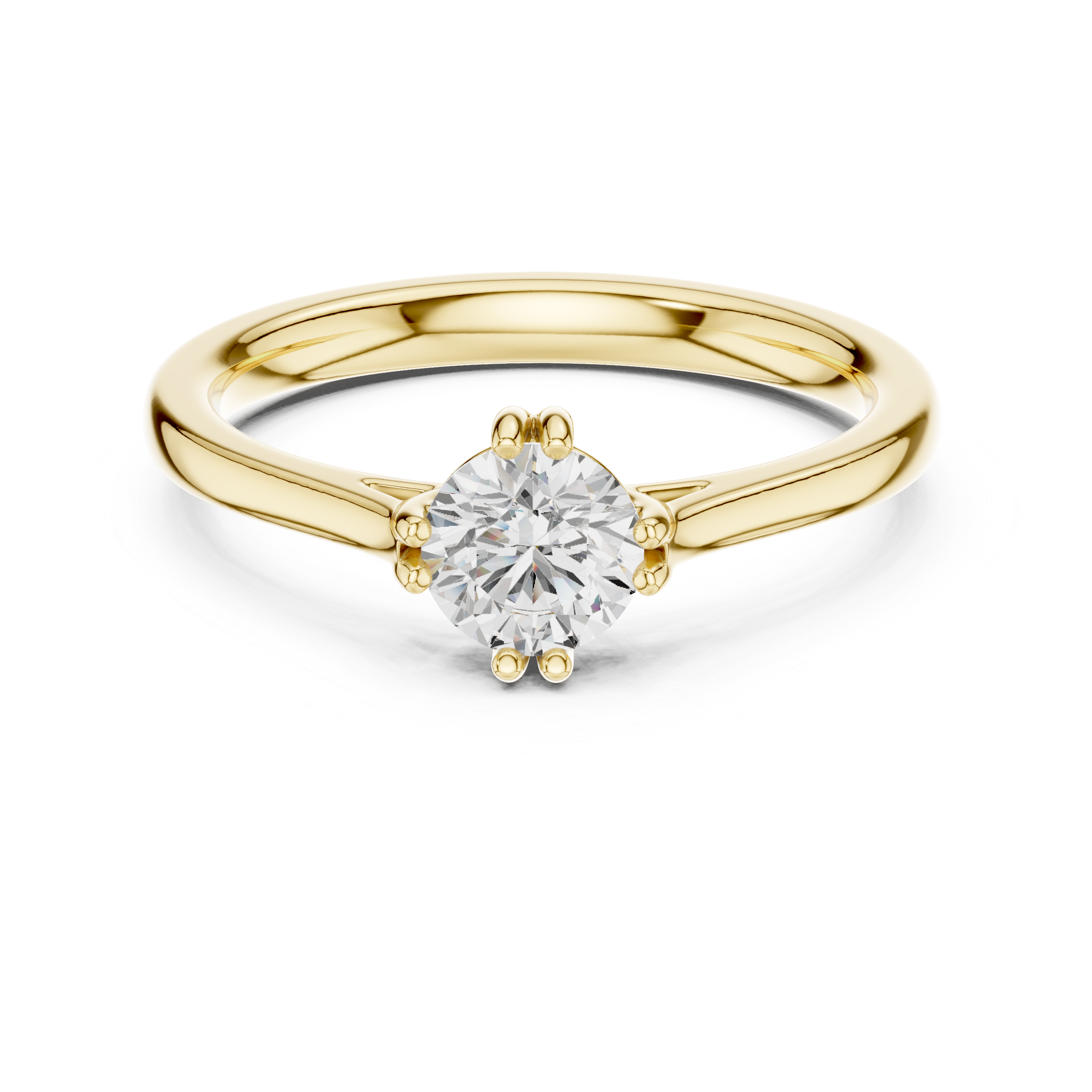 Gold ring with a diamond on a white background