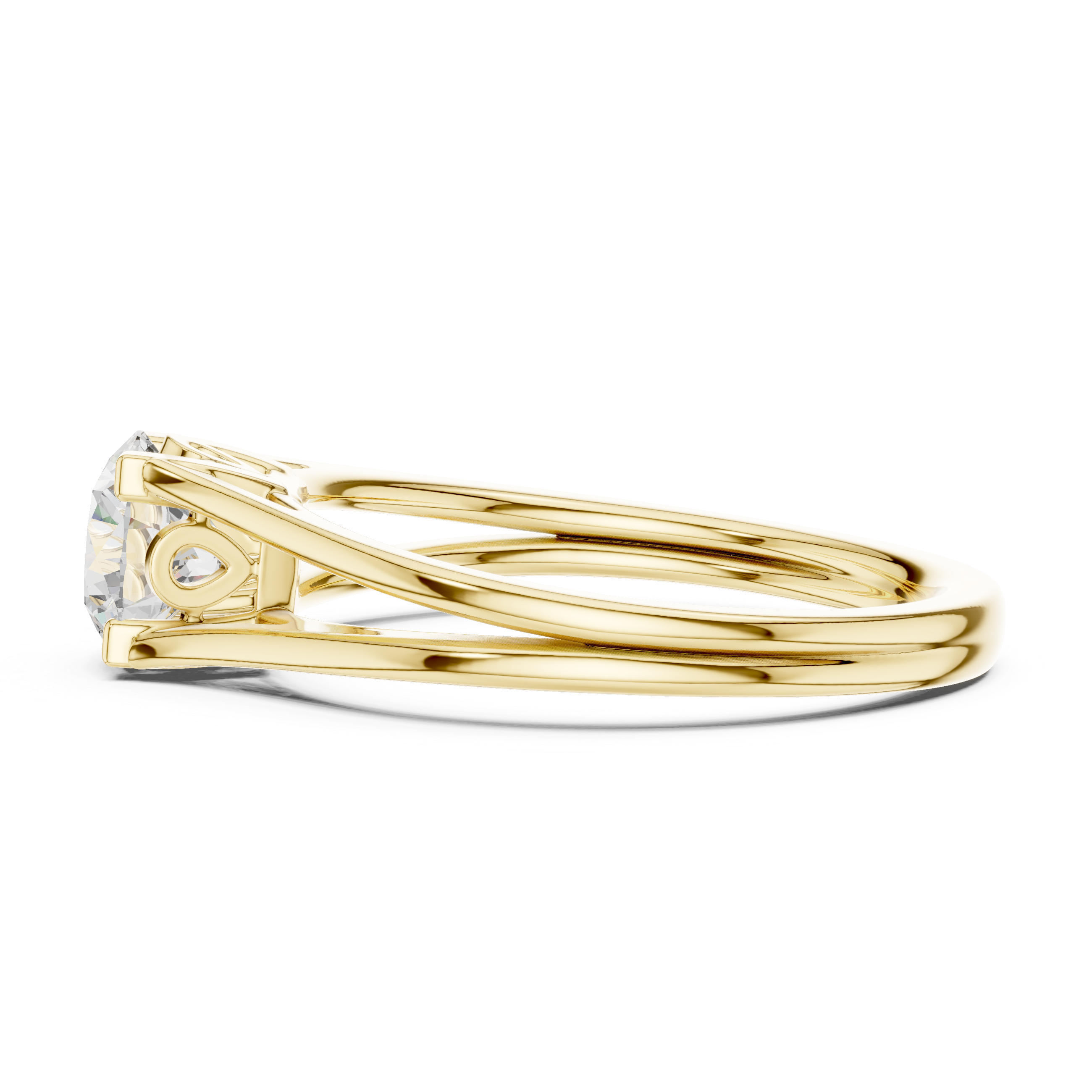 Gold ring with a diamond on a white background
