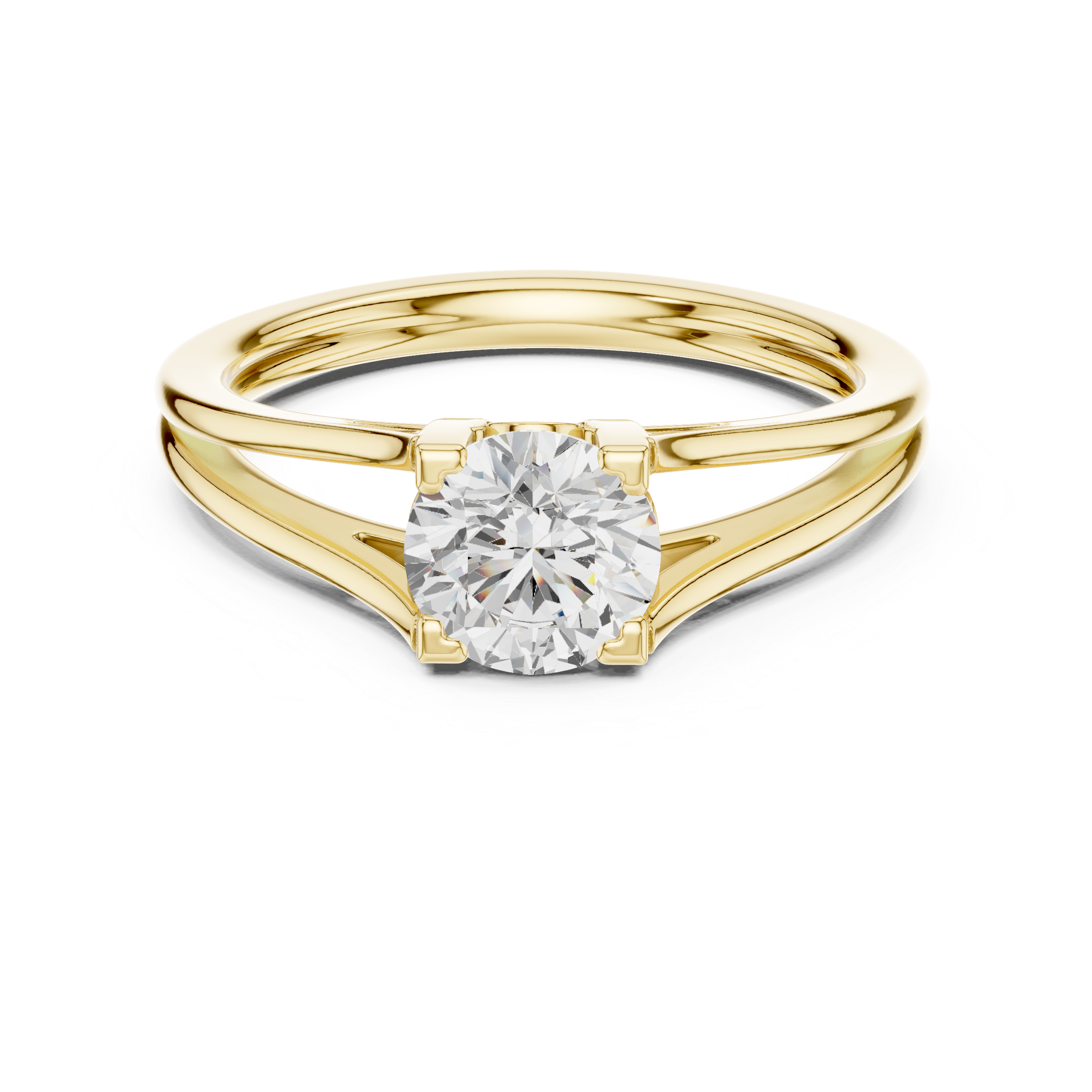 Gold ring with a diamond on a white background
