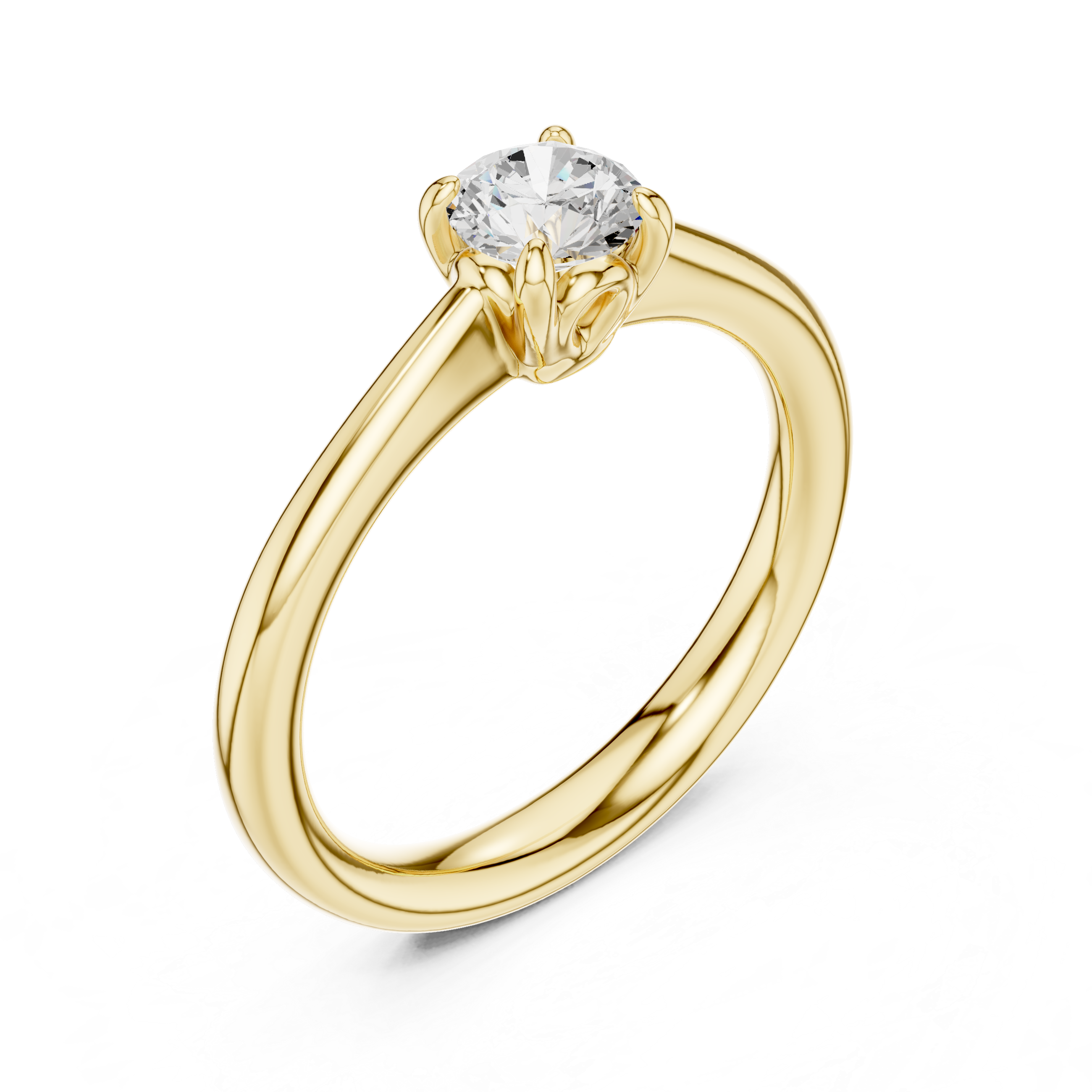 Gold ring with a diamond on a white background