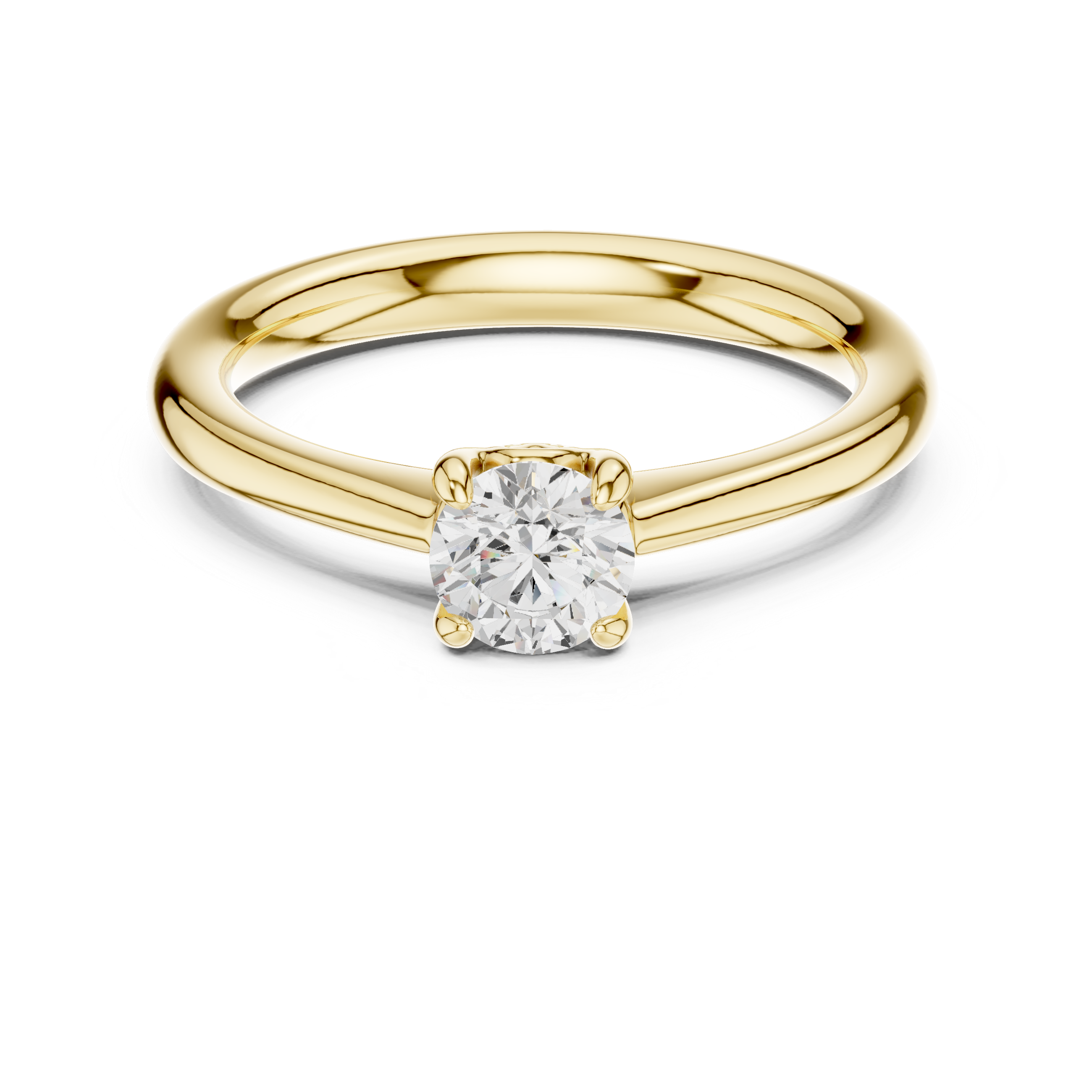 Gold ring with a diamond on a white background