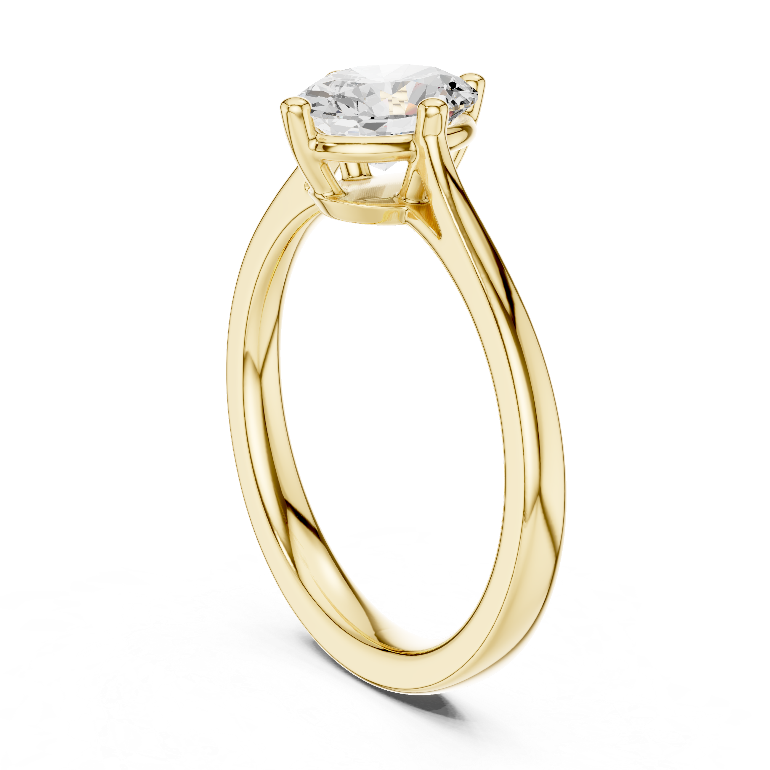Gold ring with a diamond on a white background