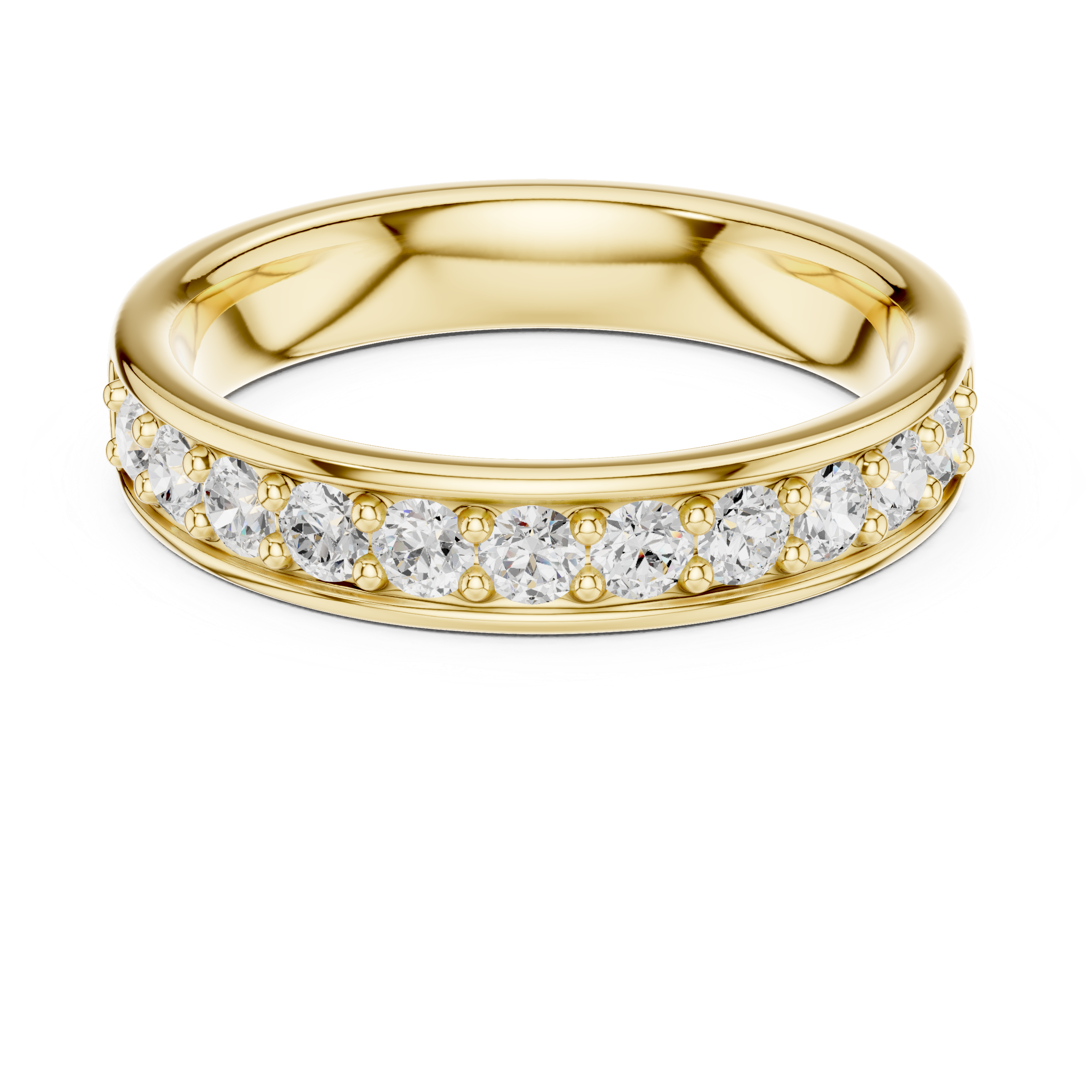 Gold ring with diamonds on a white background