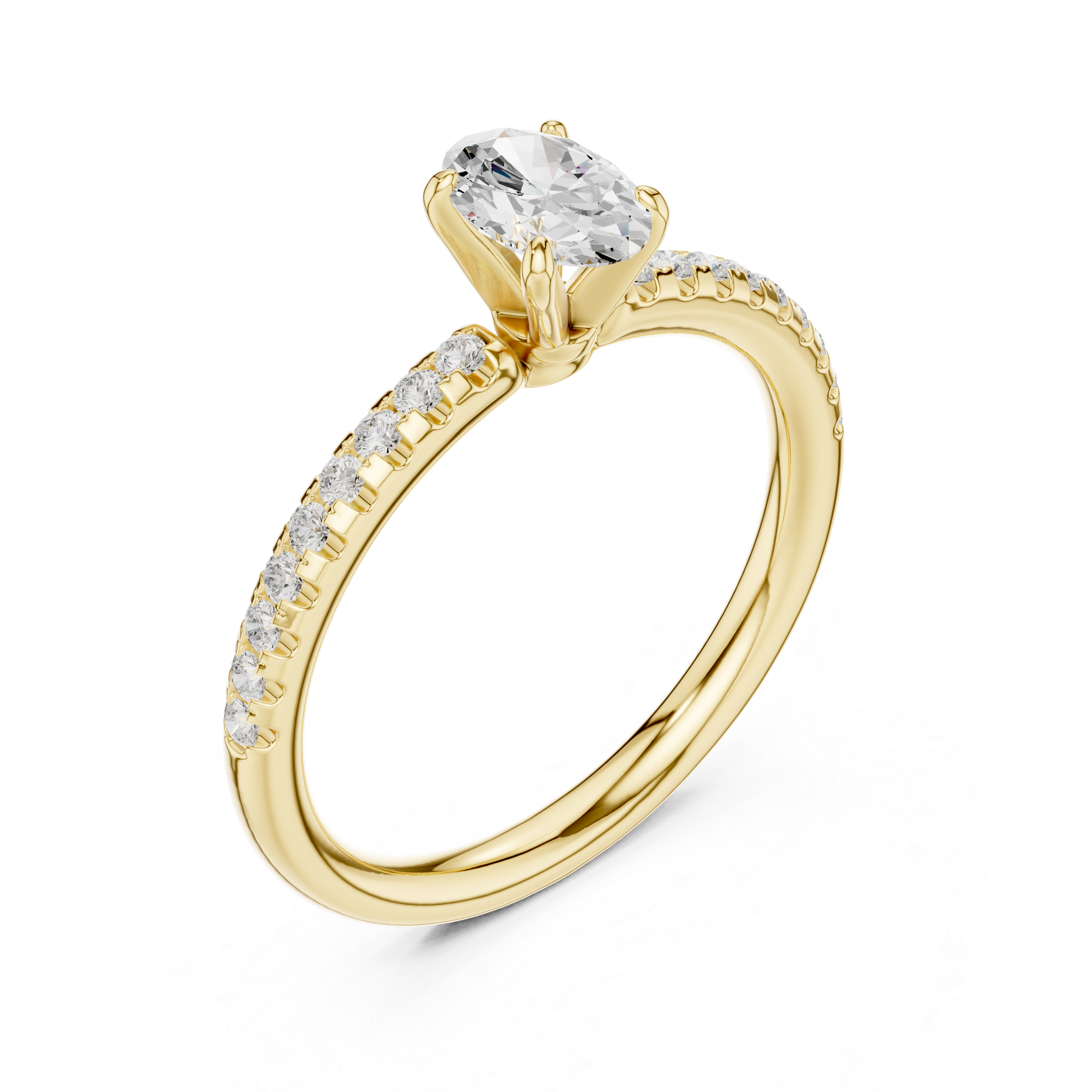 Gold ring with a diamond on a white background