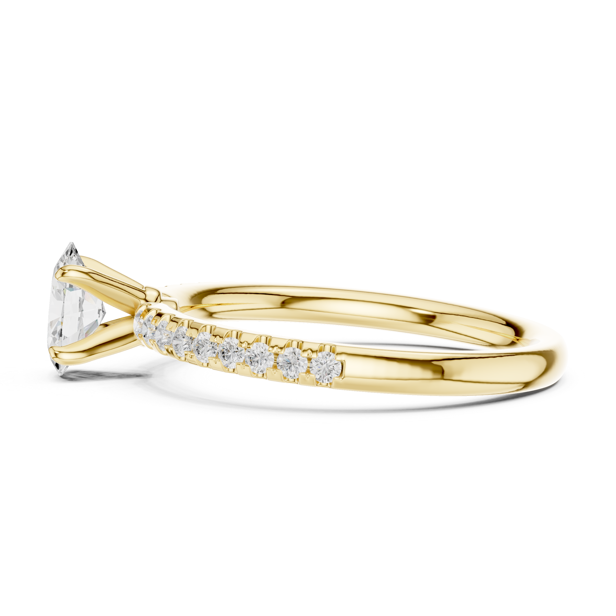 Gold ring with a diamond on a white background