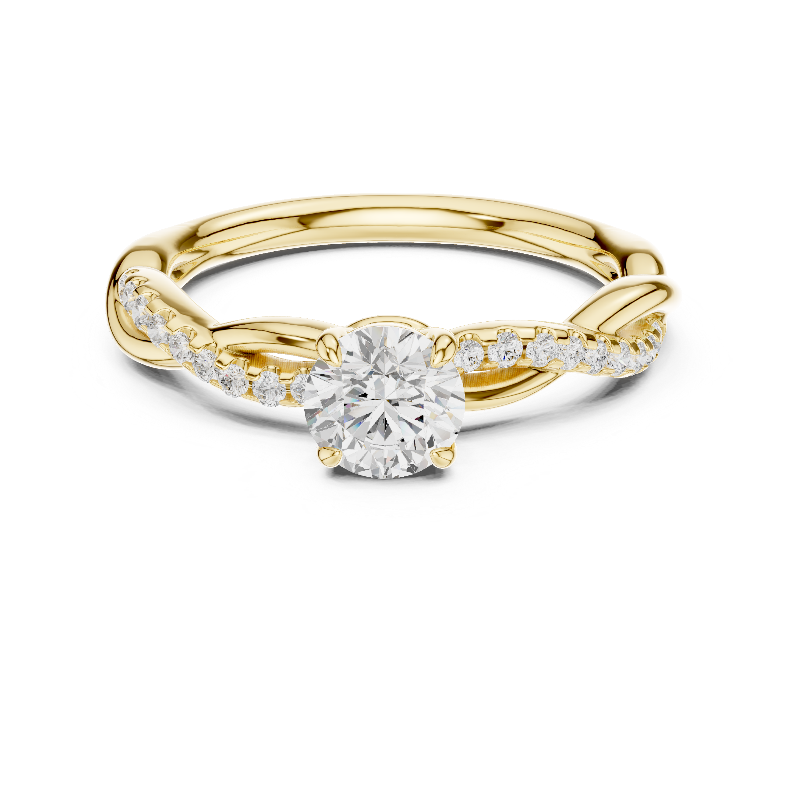 Gold ring with a diamond on a white background