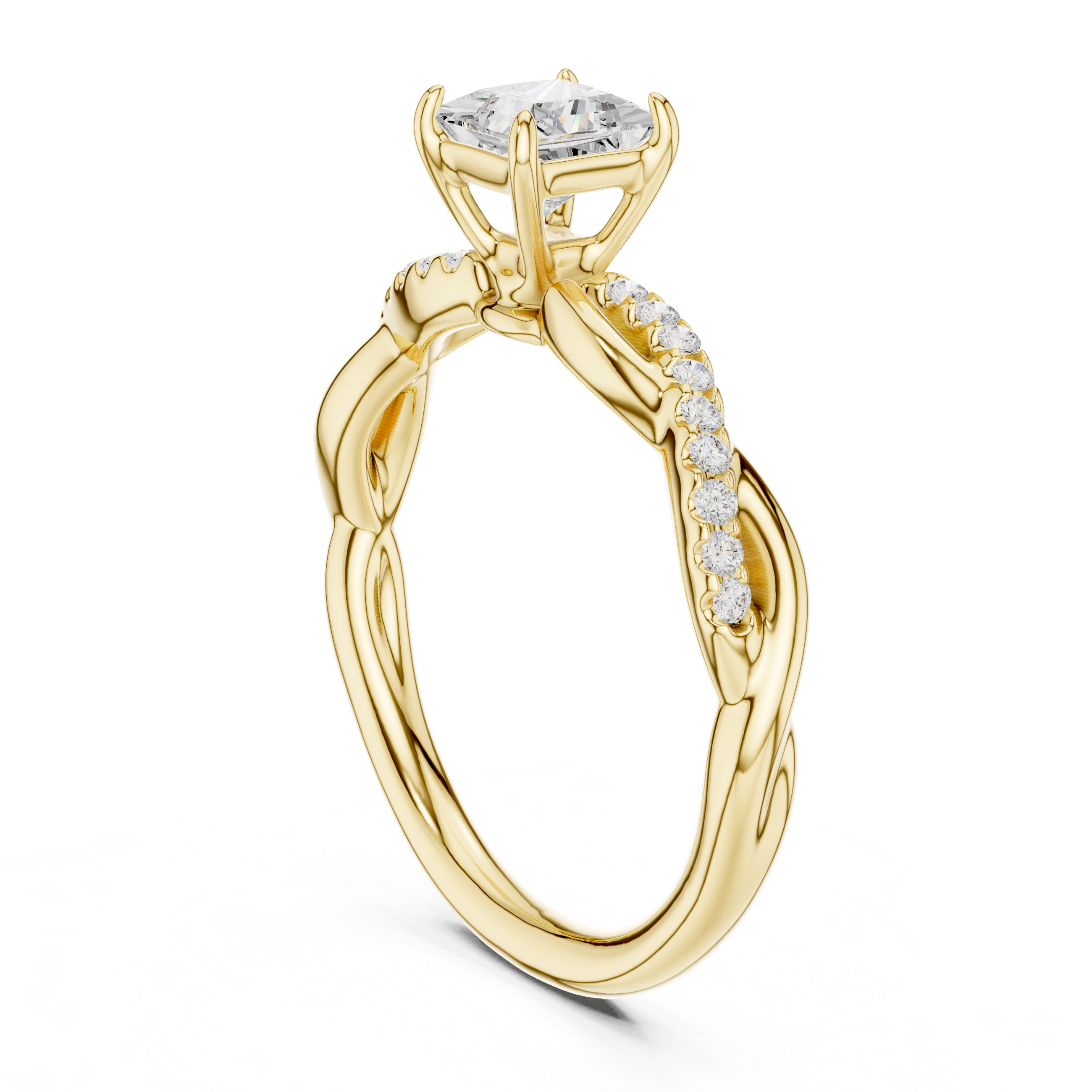 Gold ring with a diamond on a white background