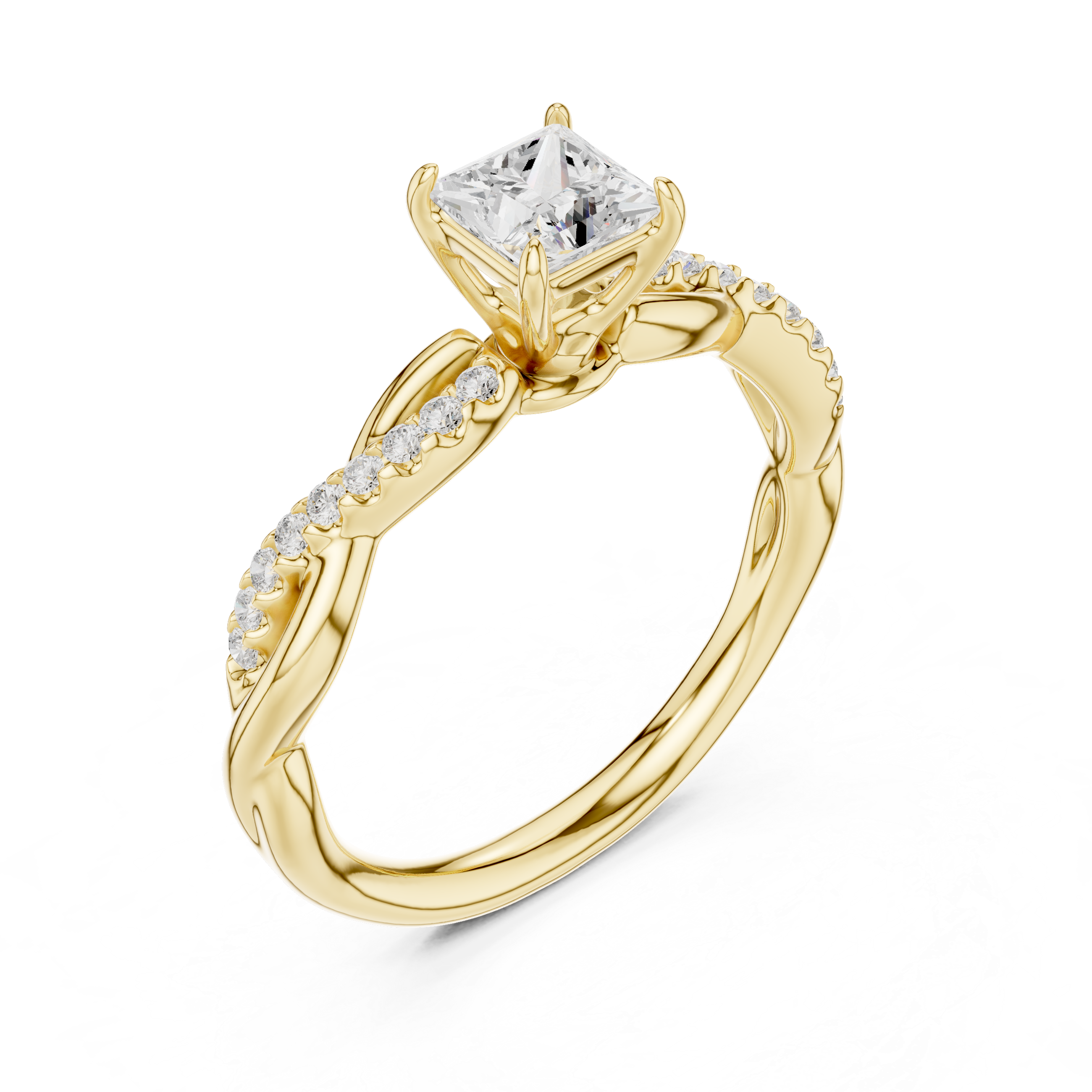 Gold ring with a diamond on a white background