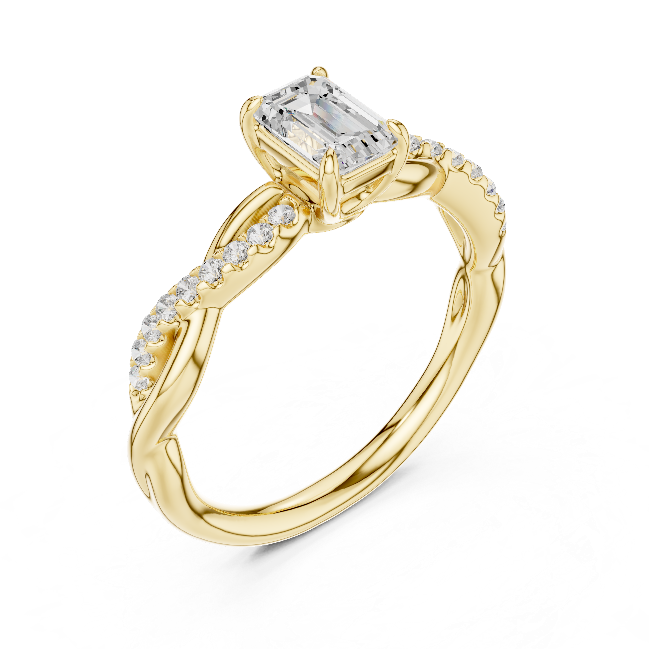 Gold ring with a diamond on a white background