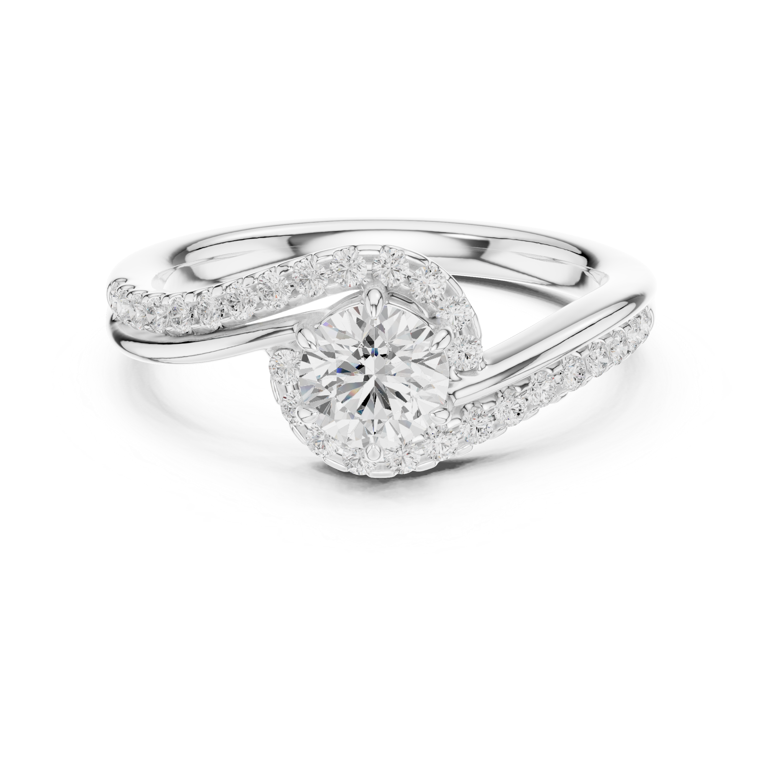 Silver ring with a diamond on a white background