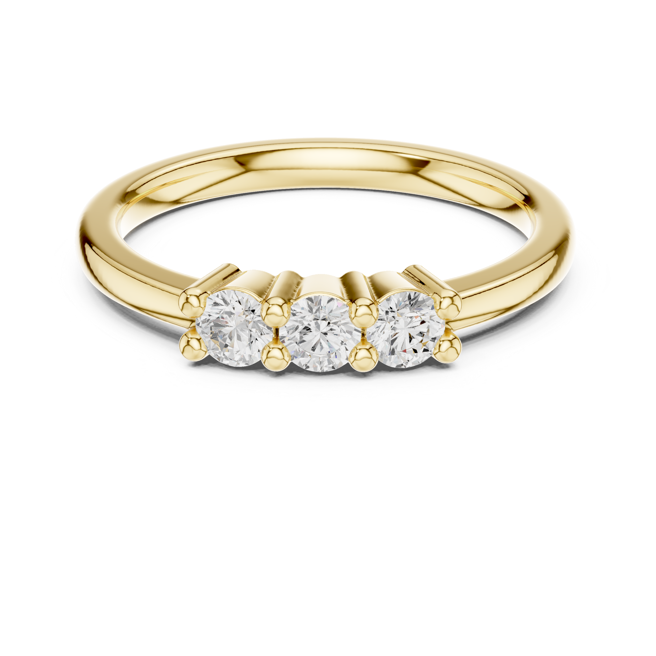 Gold ring with three diamonds on a white background