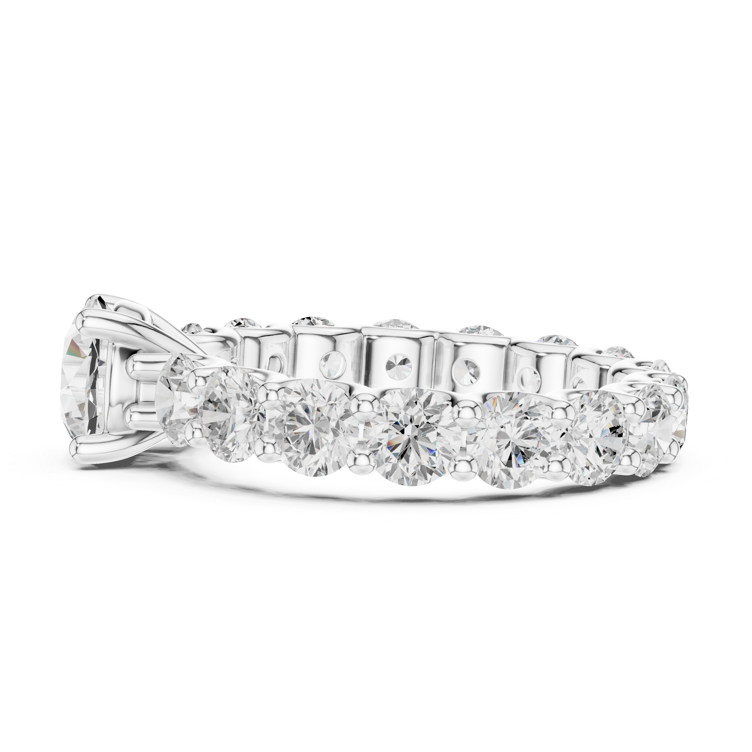 Silver ring with diamond accents on a white background