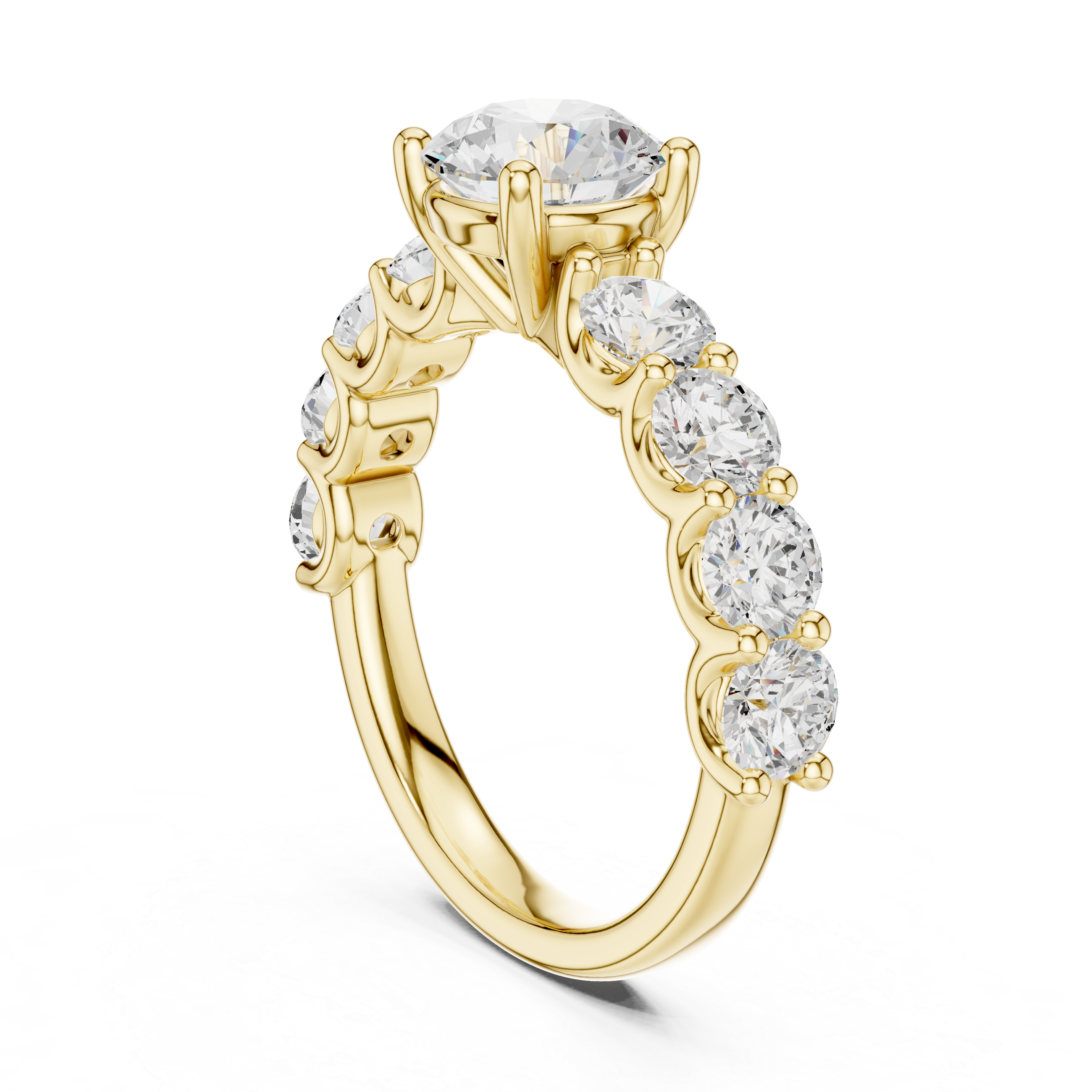 Gold ring with diamonds on a white background