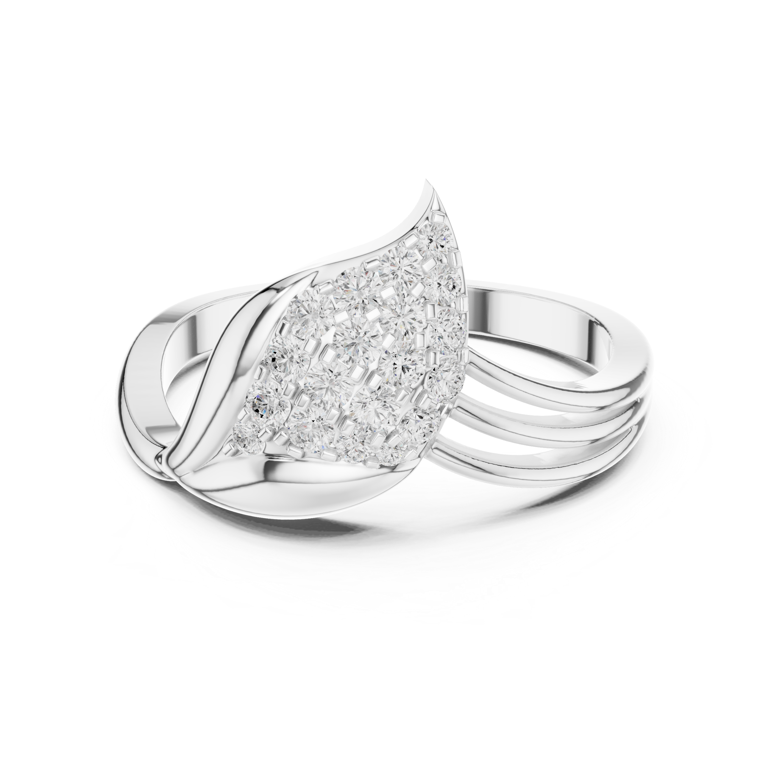 Silver ring with a diamond on a white background