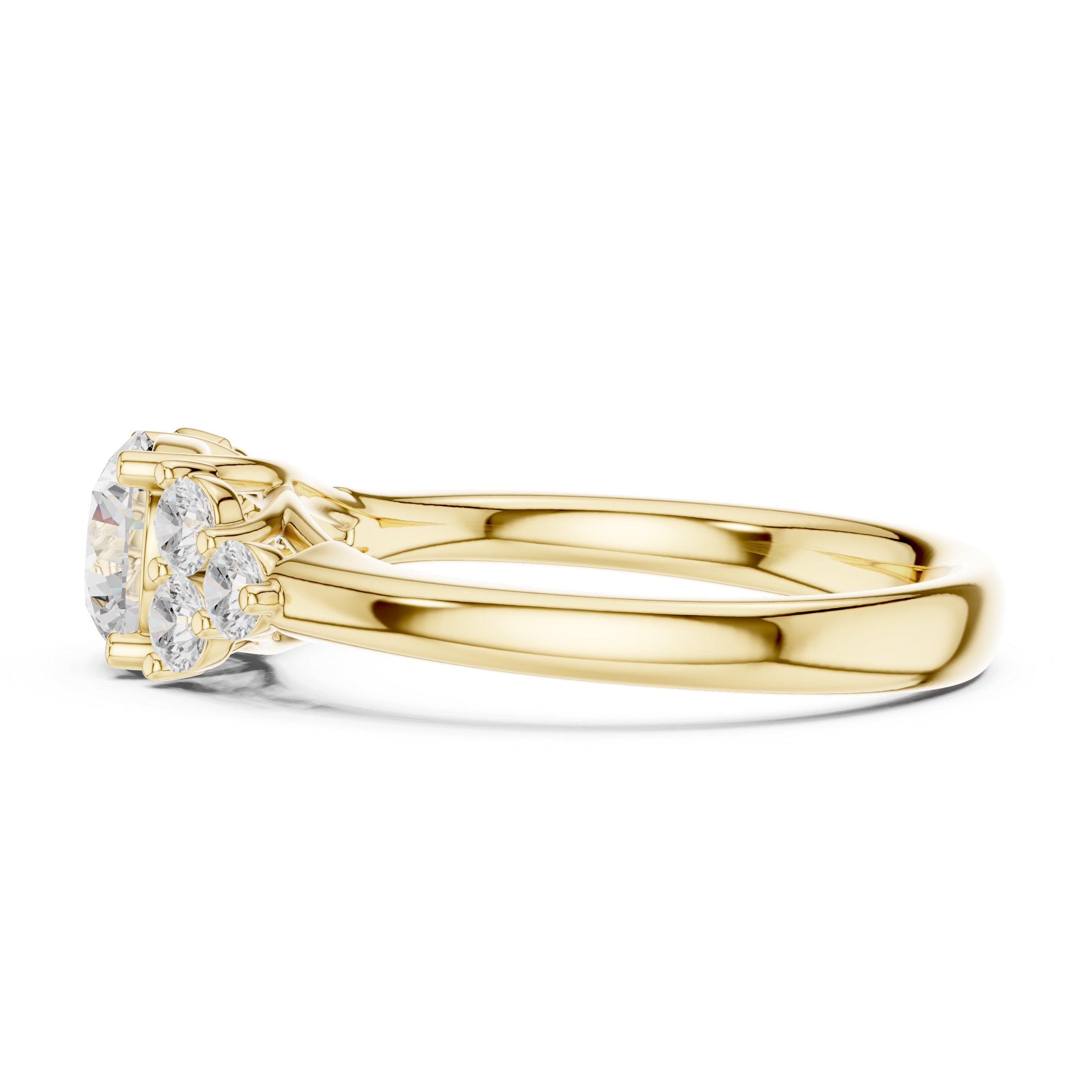 Gold ring with a diamond on a white background