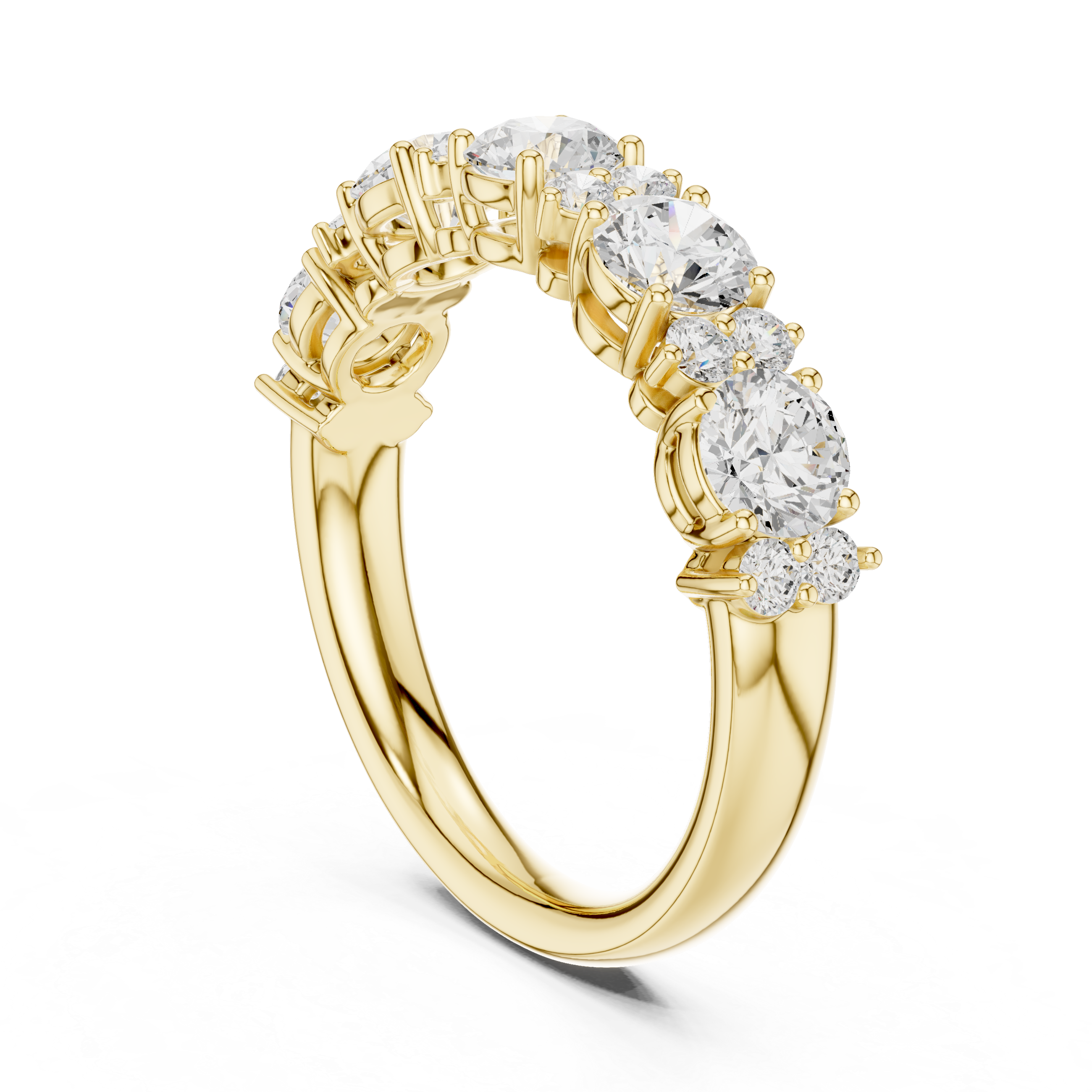 Gold ring with diamonds on a white background