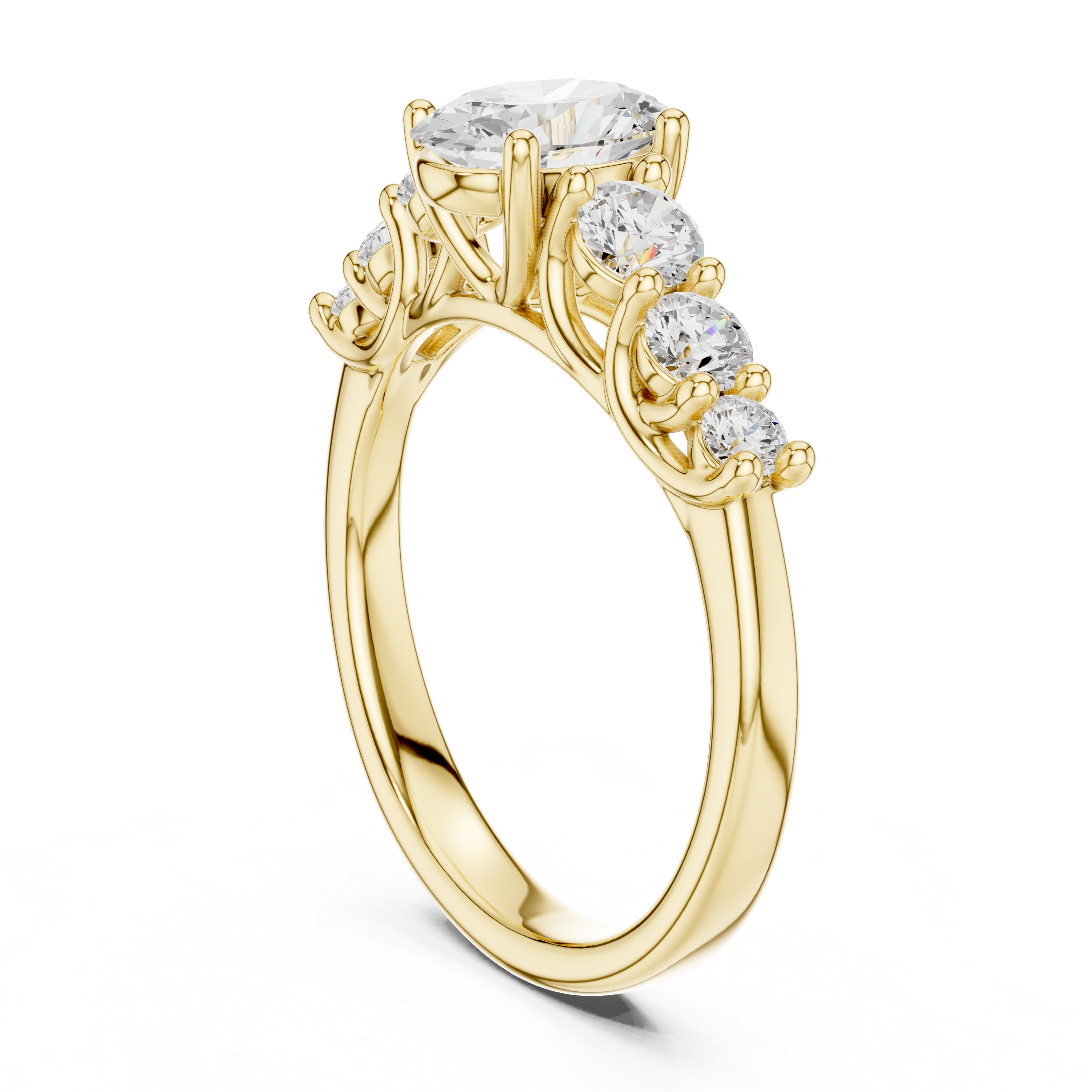 Gold ring with diamonds on a white background
