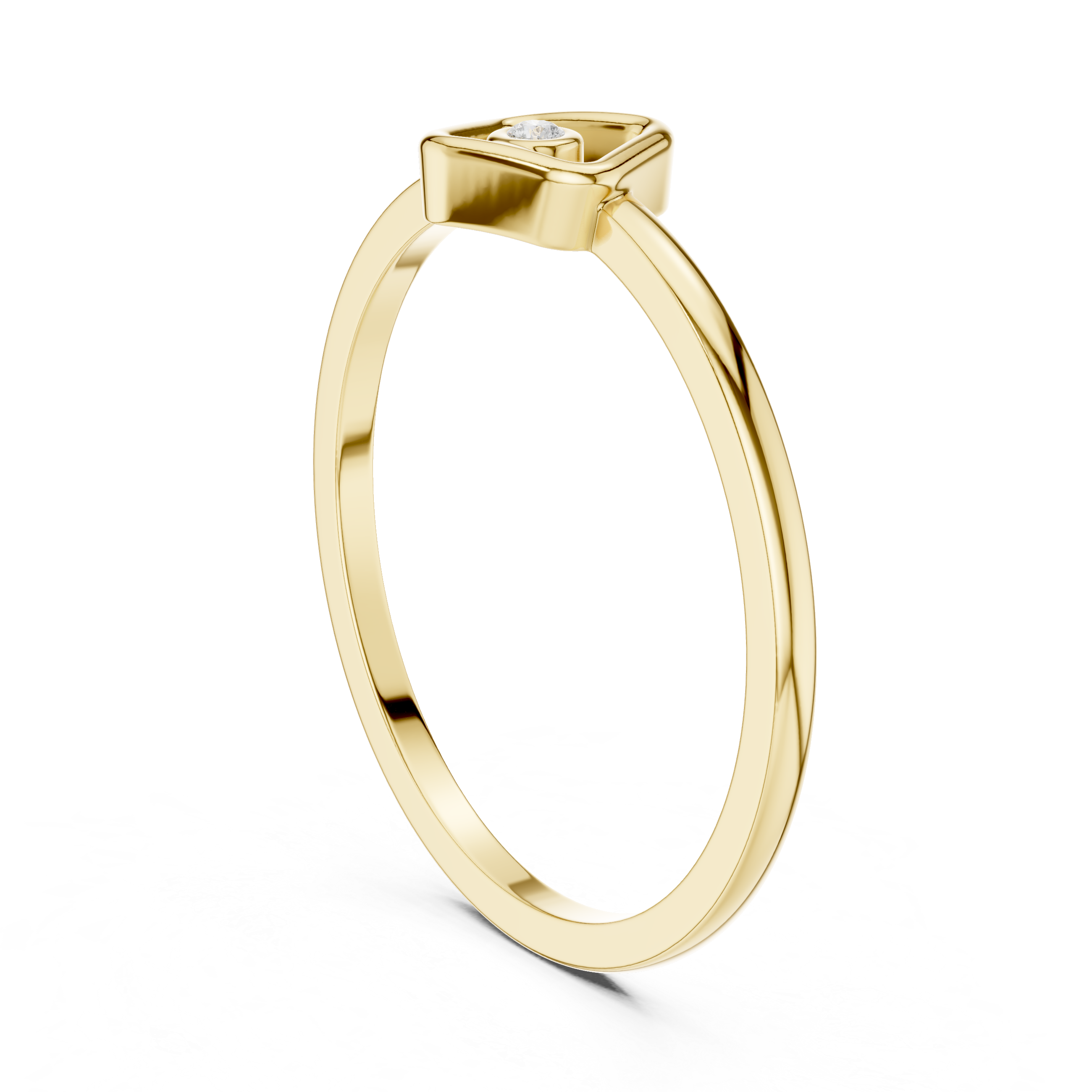Gold ring with a diamond on a white background