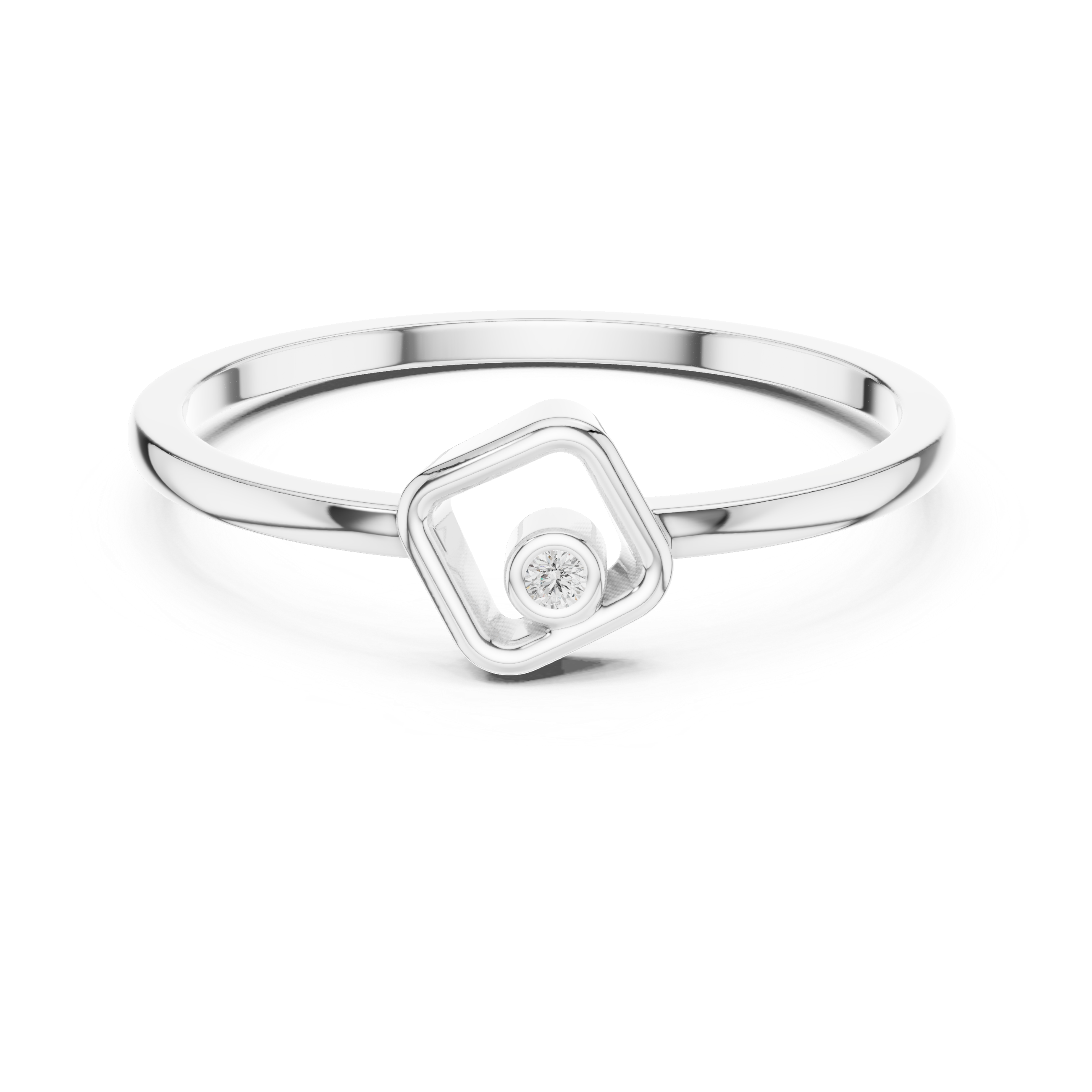 Silver ring with a diamond on a white background