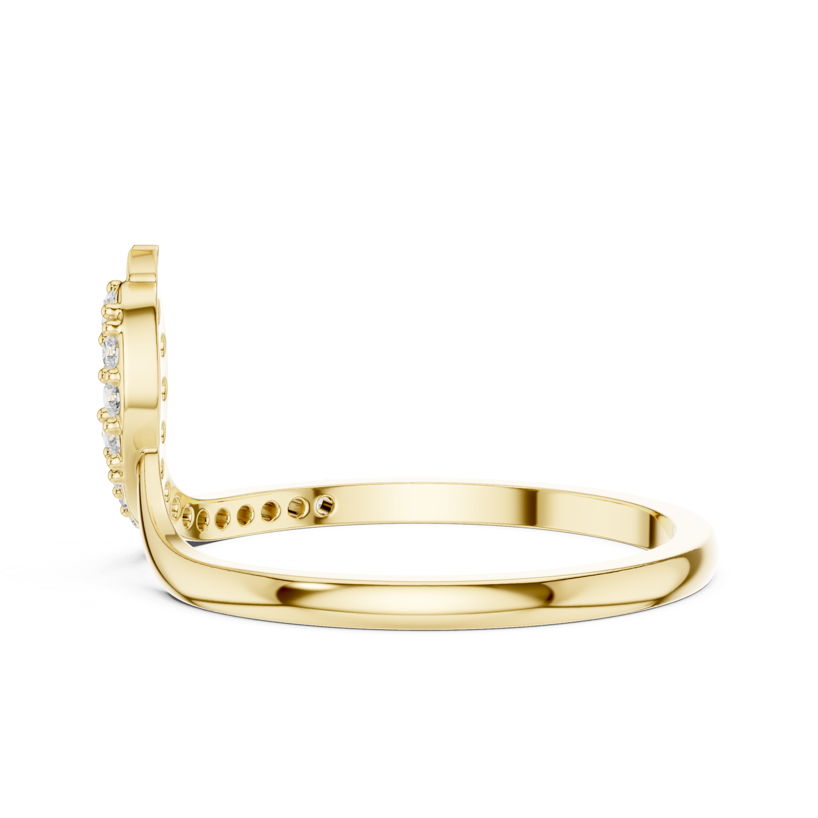 Gold ring with diamond accents on a white background