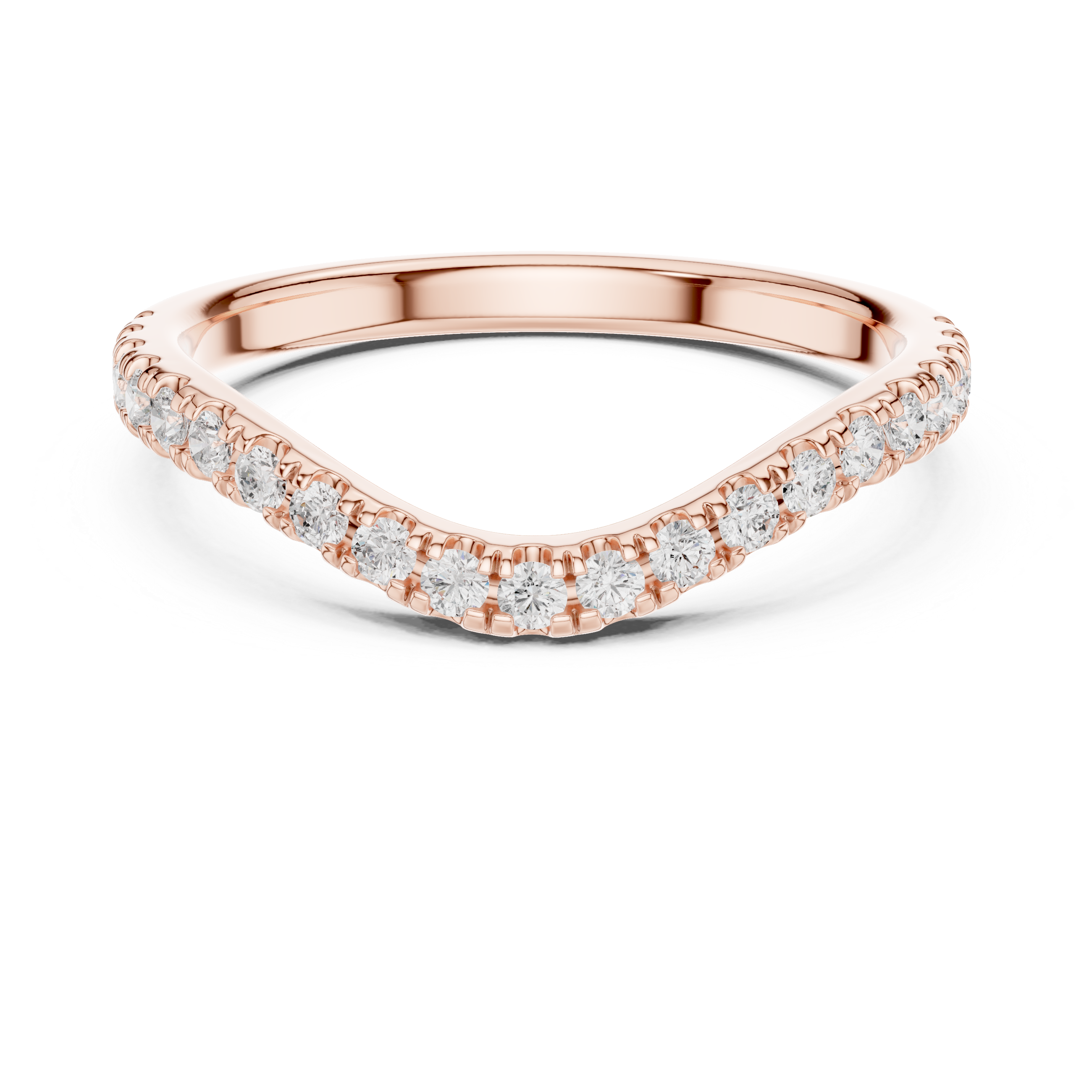 Rose gold ring with diamonds on a white background